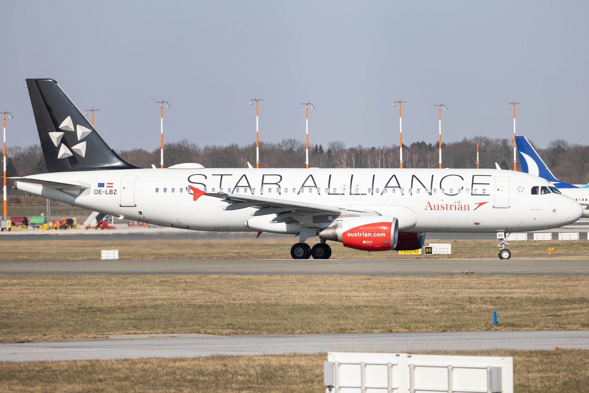 Hamburg Airport: Austrian Airlines (OS / AUA) |  Livery: Star Alliance Livery |  Airbus A320-214 A320 | OE-LBZ | MSN 5181