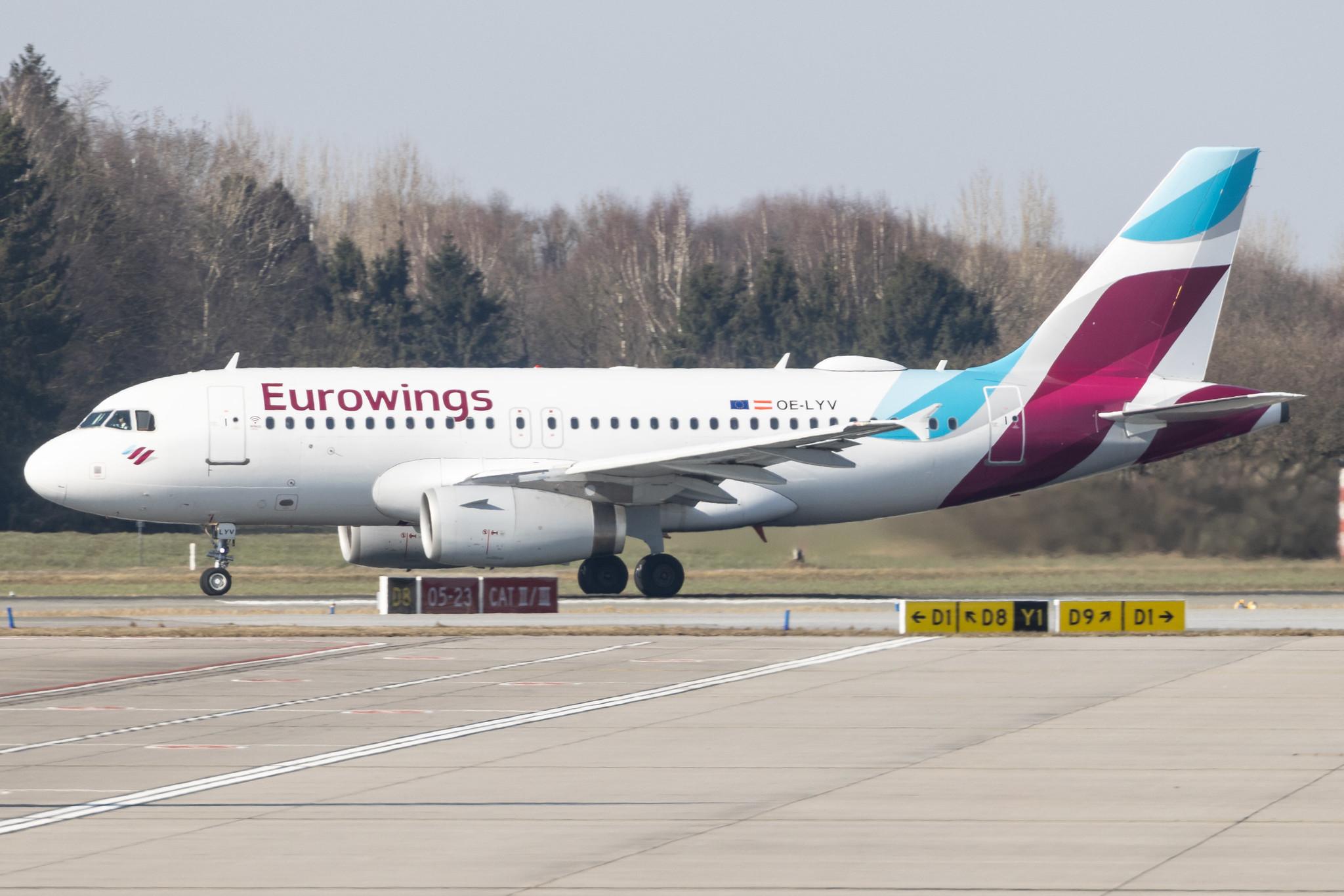 Hamburg Airport: Eurowings (EW / EWG) | Operator: Eurowings Europe |  Airbus A319-132 A319 | OE-LYV | MSN 5043