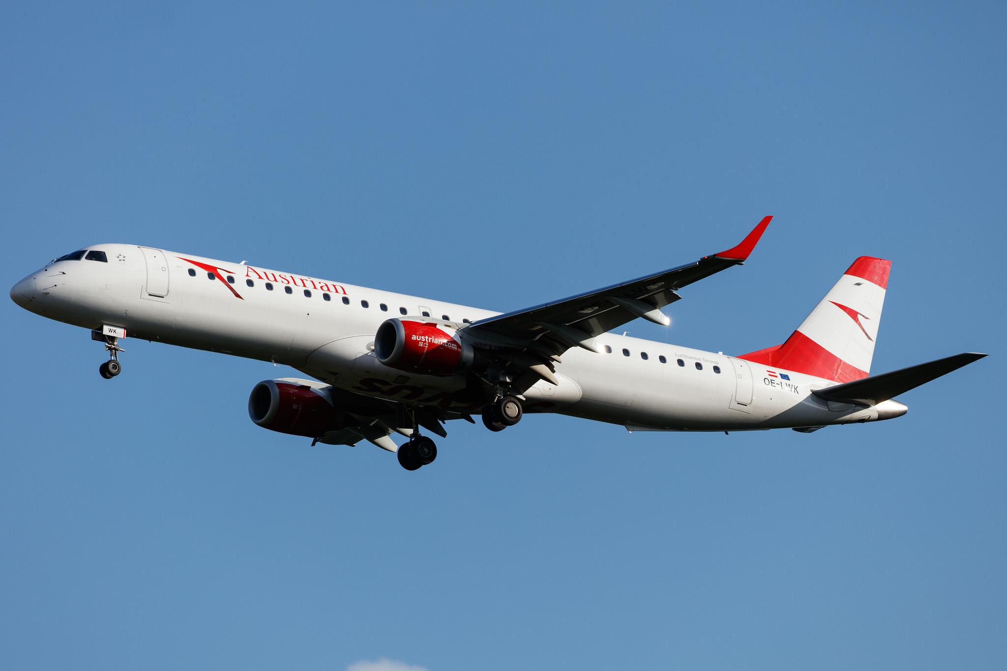 Frankfurt Airport: Austrian Airlines (OS / AUA) |  Embraer E195LR E195 | OE-LWK | MSN 19000523