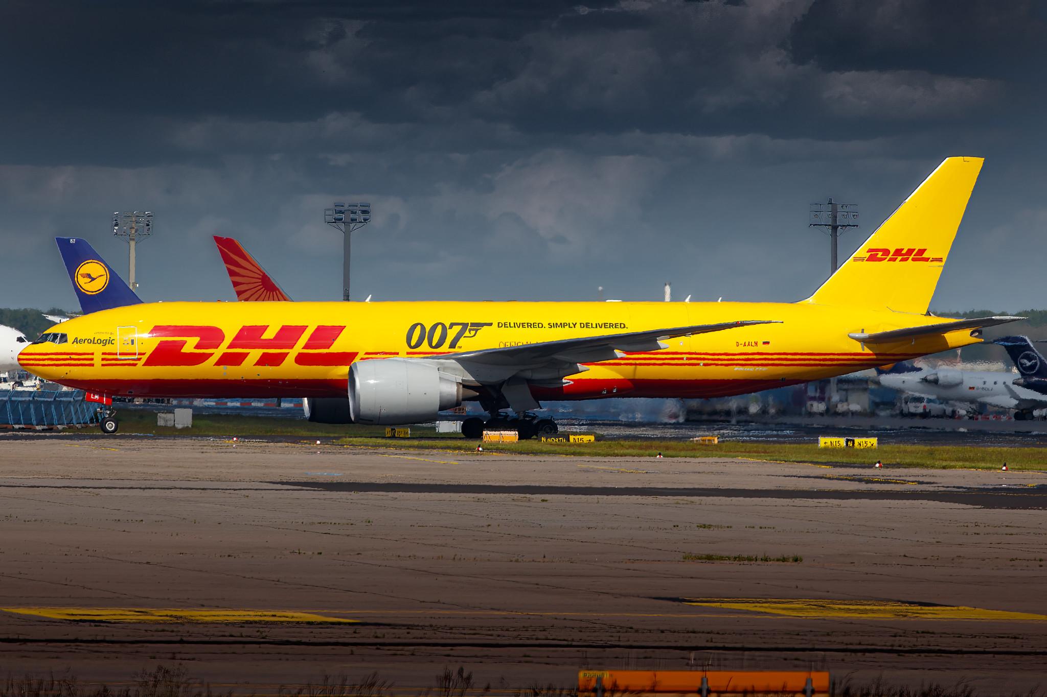 Frankfurt Airport: DHL (D0 / DHK) | Operator: AeroLogic | Livery: 007 Delivered. Simply Delivered. | Boeing 777-F B77L | D-AALM | MSN 66082