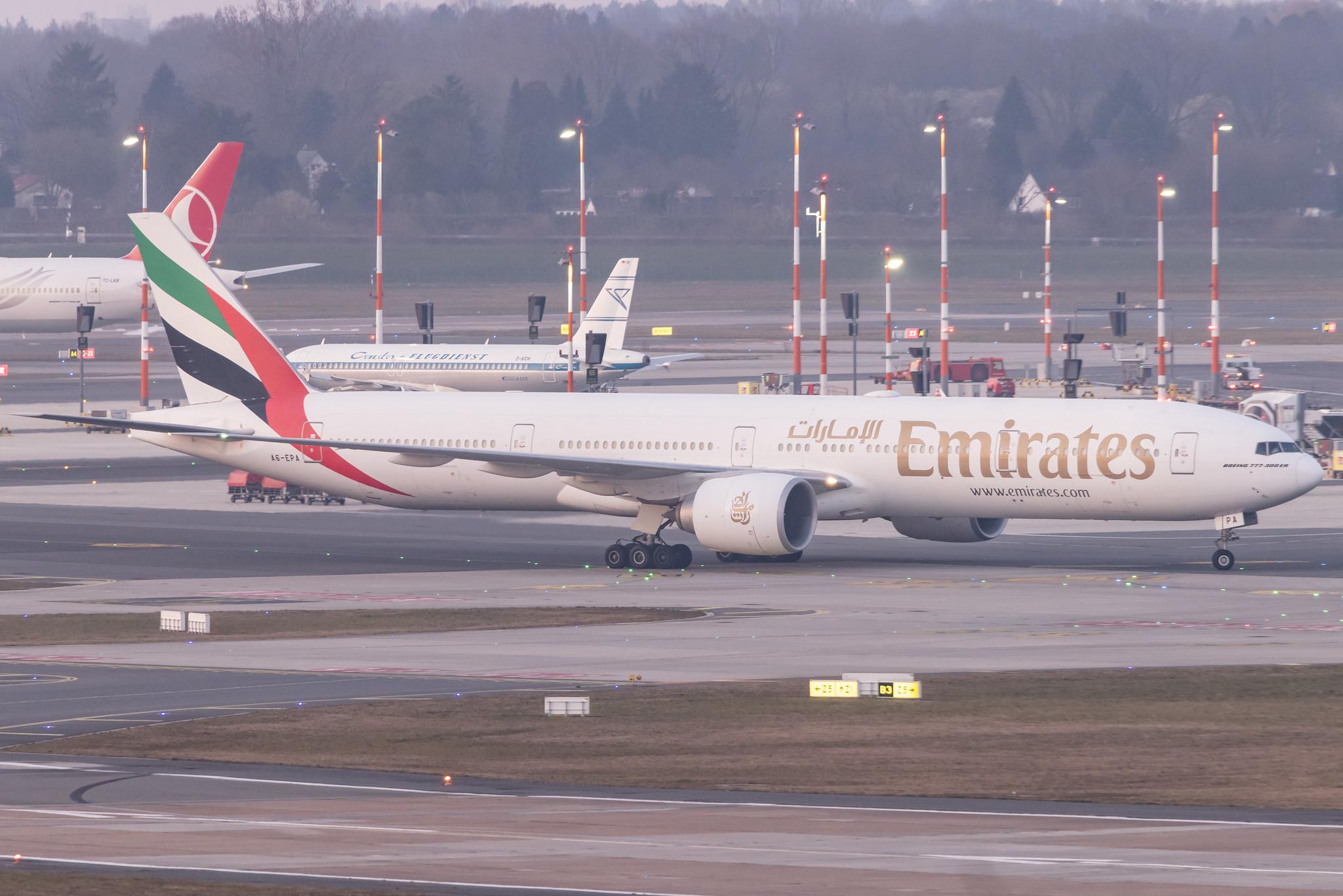 Hamburg Airport: Emirates (EK / UAE) |  Boeing 777-31H(ER) B77W | A6-EPA | MSN 42320