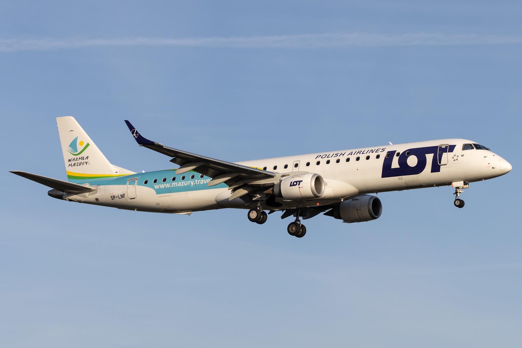 Hamburg Airport: LOT (LO / LOT) |  Livery: Warmia Mazury Livery |  Embraer E195LR E195 | SP-LNF | MSN 19000596
