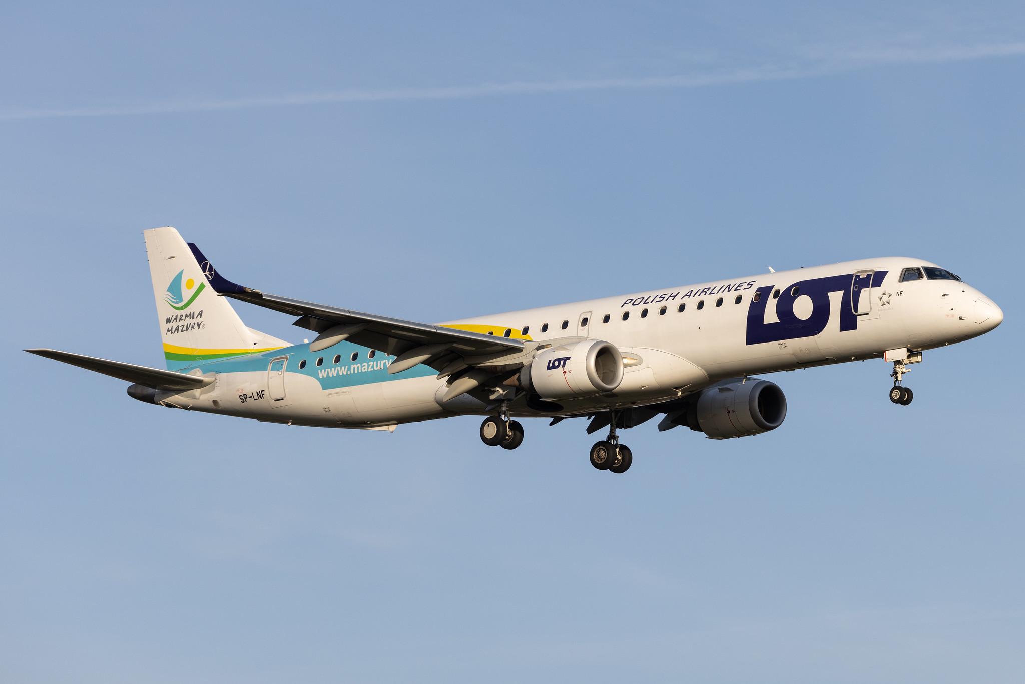 Hamburg Airport: LOT (LO / LOT) |  Livery: Warmia Mazury Livery |  Embraer E195LR E195 | SP-LNF | MSN 19000596