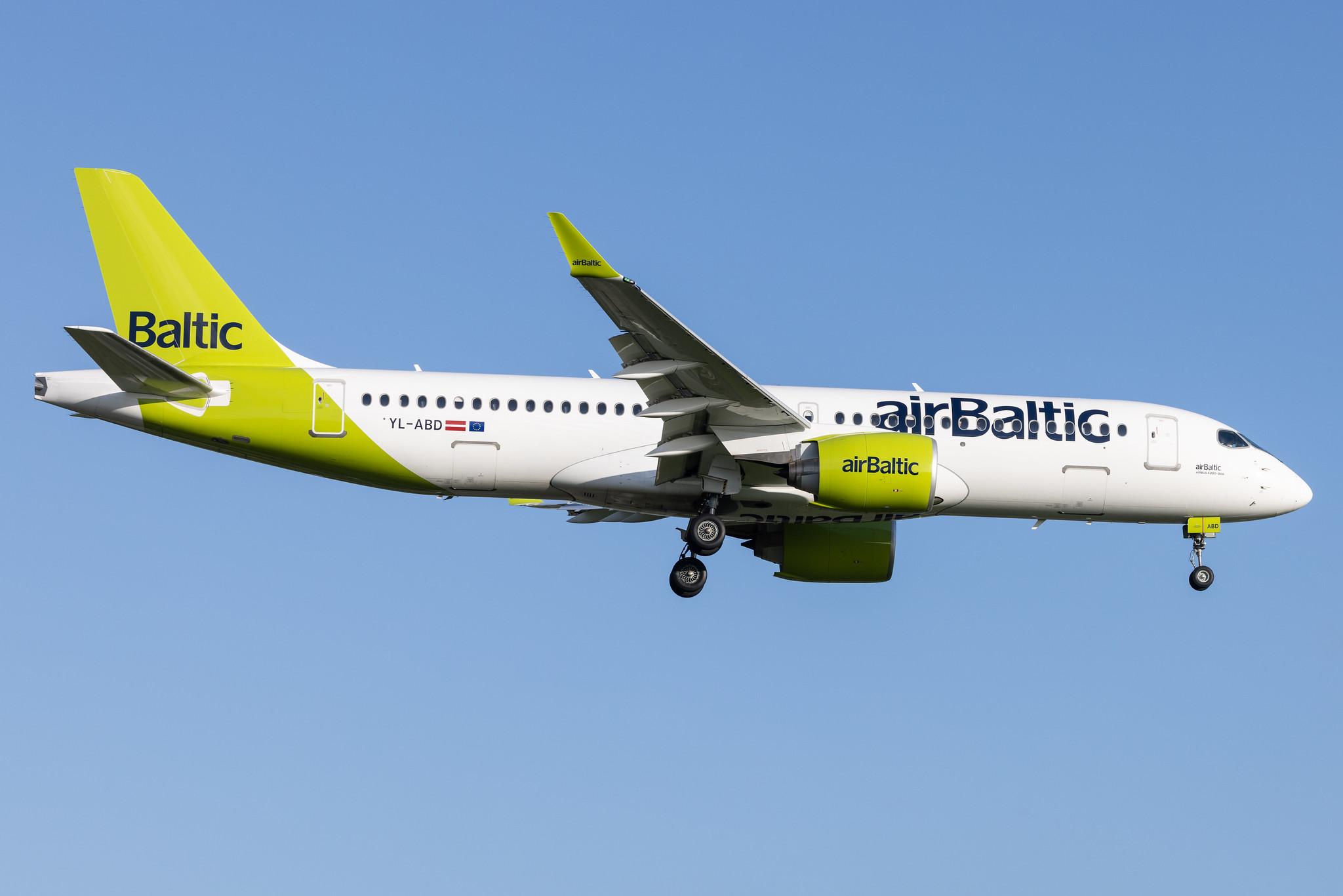 Hamburg Airport: Air Baltic (BT / BTI) |  Airbus A220-300 BCS3 | YL-ABD | MSN 55129