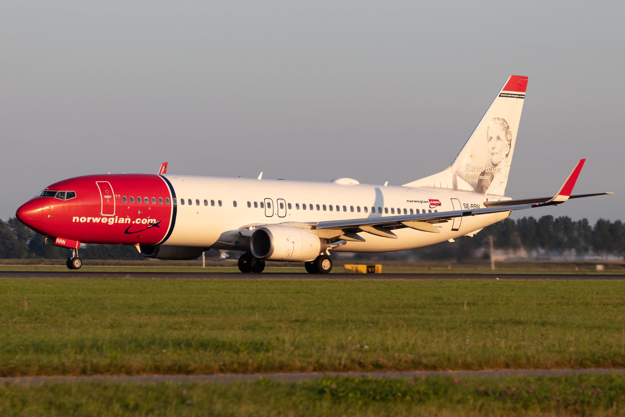Amsterdam Schiphol: Norwegian (/ NAX) |  Livery: Karen Blixen Livery | Operator: Norwegian Air Sweden AOC |  Boeing 737-8JP B738 | SE-RRN | MSN 39006