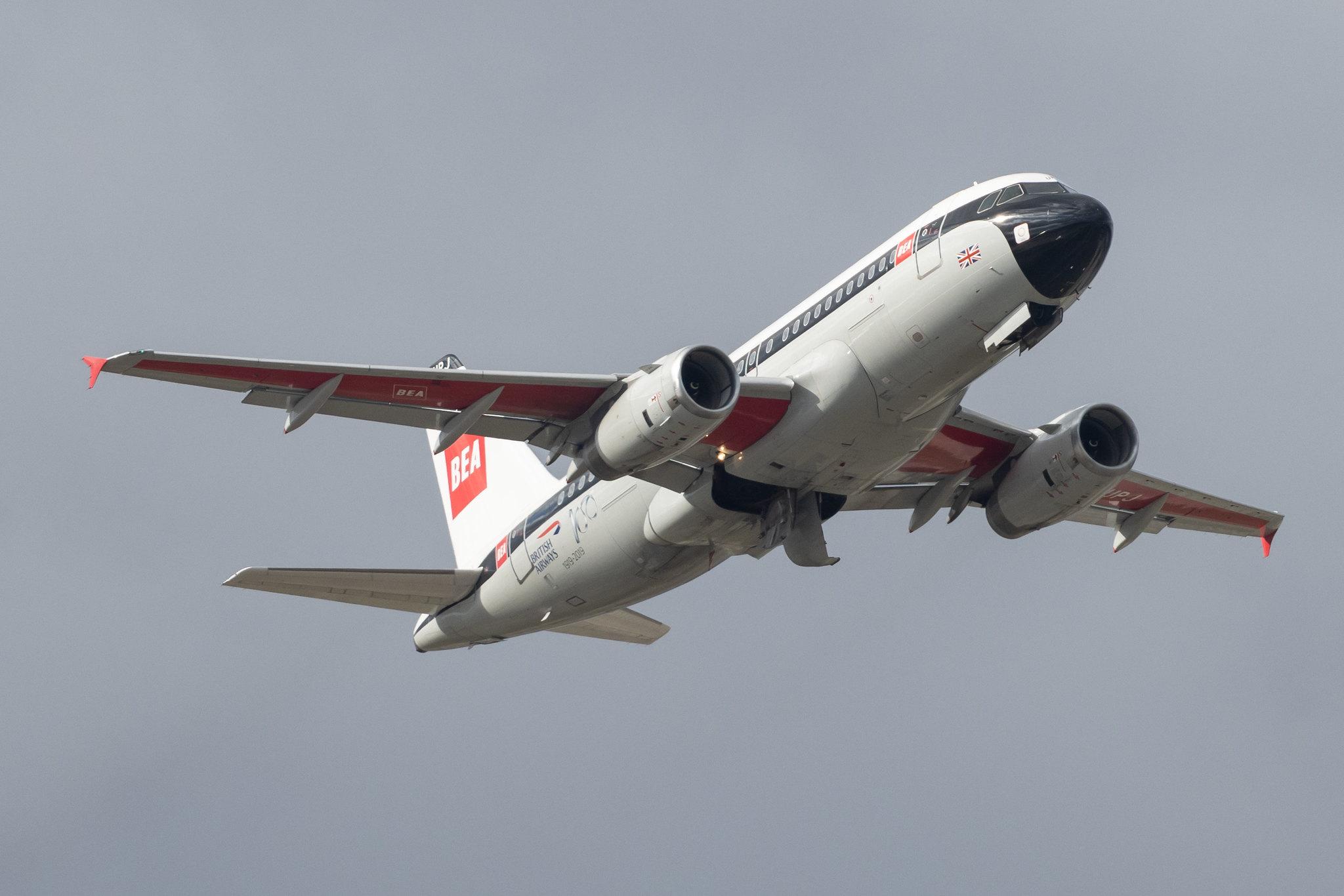 London Heathrow: British Airways (BA / BAW) |  Livery: BEA Retro Livery |  Airbus A319-131 A319 | G-EUPJ | MSN 1232