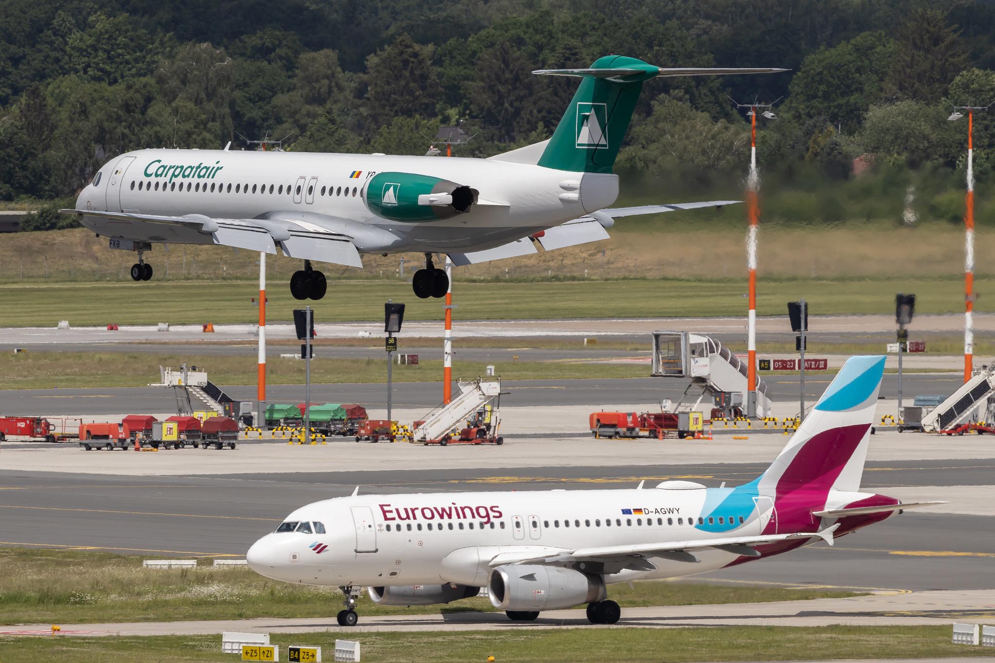 Hamburg Airport: Carpatair (V3 / KRP) | Fokker 100 F100 | YR-FKB | MSN 11369