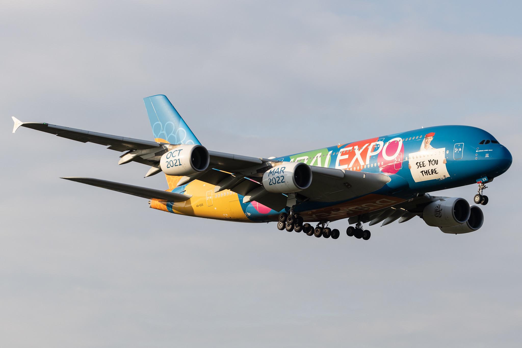 Hamburg Airport: Emirates (EK / UAE) | Livery: Dubai Expo Livery | Airbus A380-861 A388 | A6-EES | MSN 140