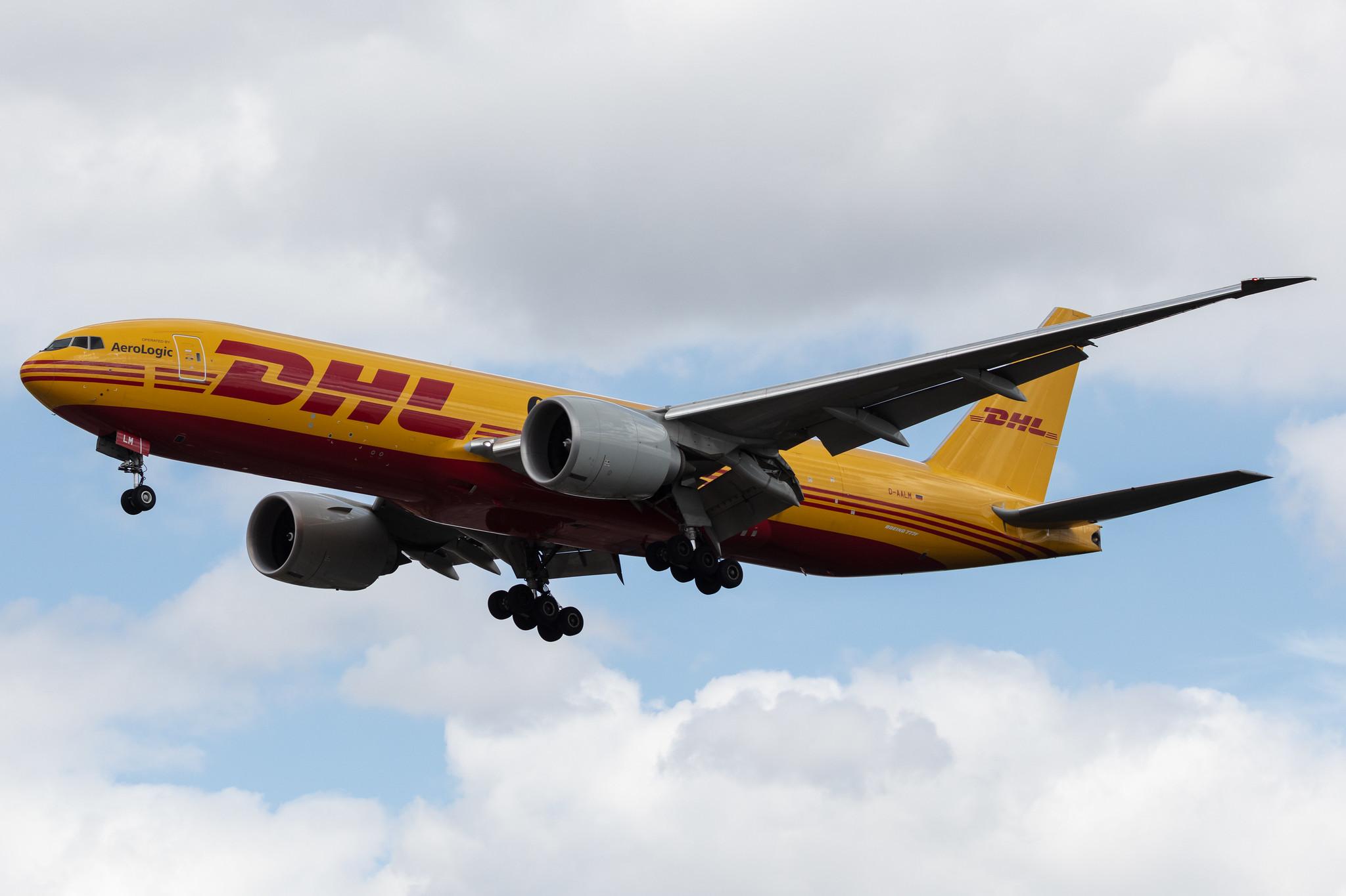 Frankfurt Airport: DHL (D0 / DHK) | Operator: AeroLogic | Livery: 007 Delivered. Simply Delivered. | Boeing 777-F B77L | D-AALM | MSN 66082
