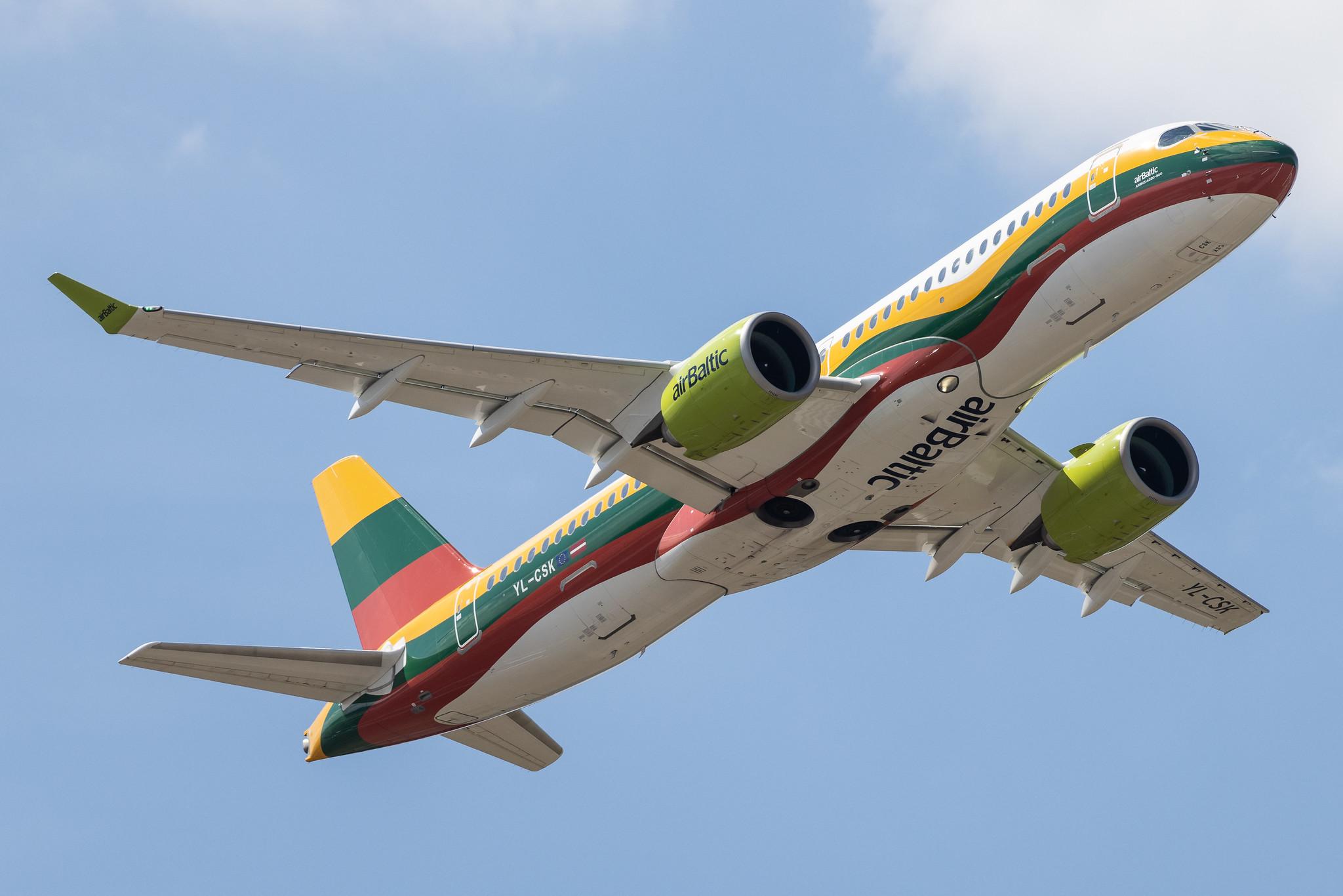 Hamburg Airport: Air Baltic (BT / BTI) | Livery: Lithuanian Flag Livery | Airbus A220-300 BCS3 | YL-CSK | MSN 55039