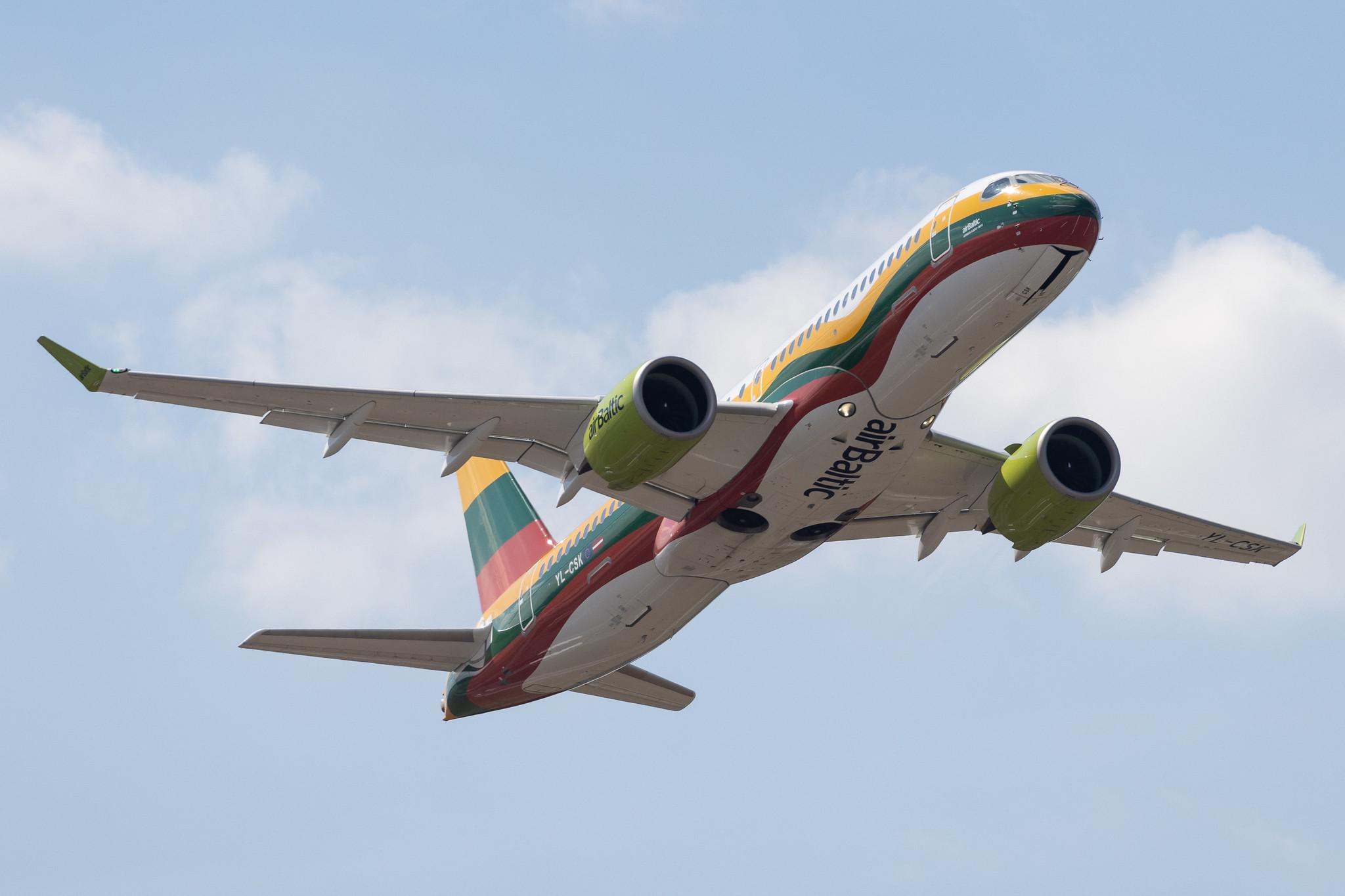 Hamburg Airport: Air Baltic (BT / BTI) | Livery: Lithuanian Flag Livery | Airbus A220-300 BCS3 | YL-CSK | MSN 55039