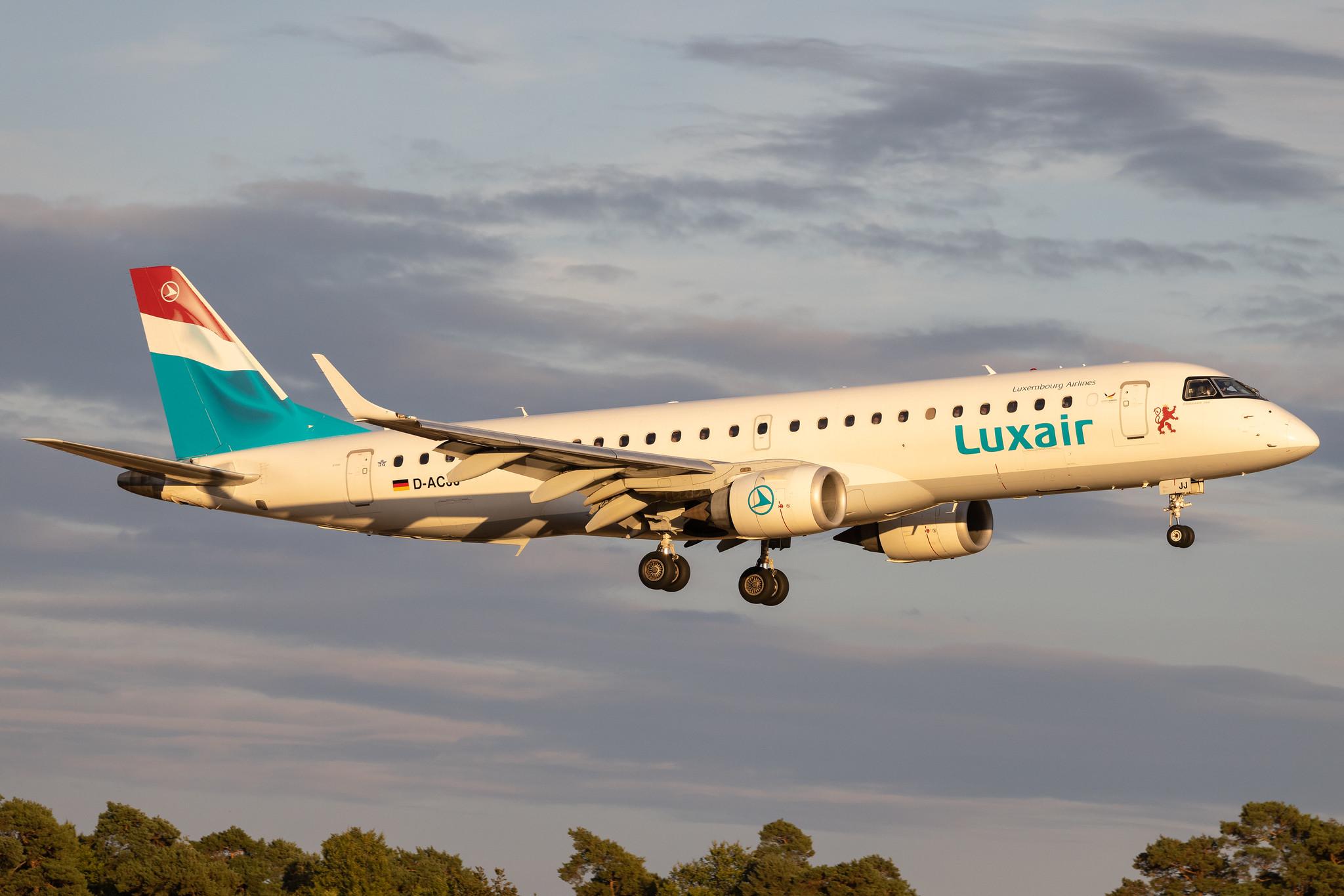 Luxembourg Findel Airport: Luxair (LG / LGL) | Operator: German Airways | Embraer E190LR E190 | D-ACJJ | MSN 19000114