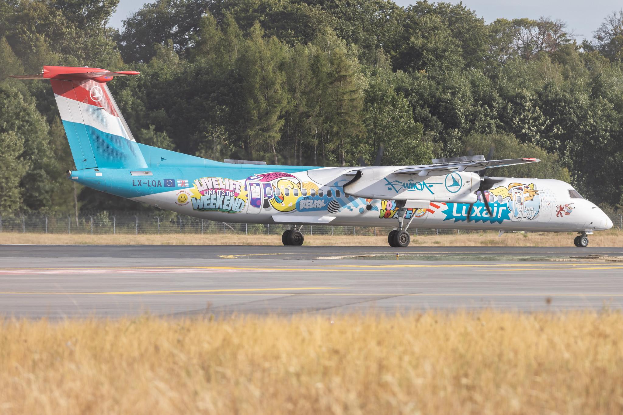 Luxembourg Findel Airport: Luxair (LG / LGL) | Livery: Sumo Artwork's Livery | De Havilland Canada Dash 8-400 DH8D | LX-LQA | MSN 4468