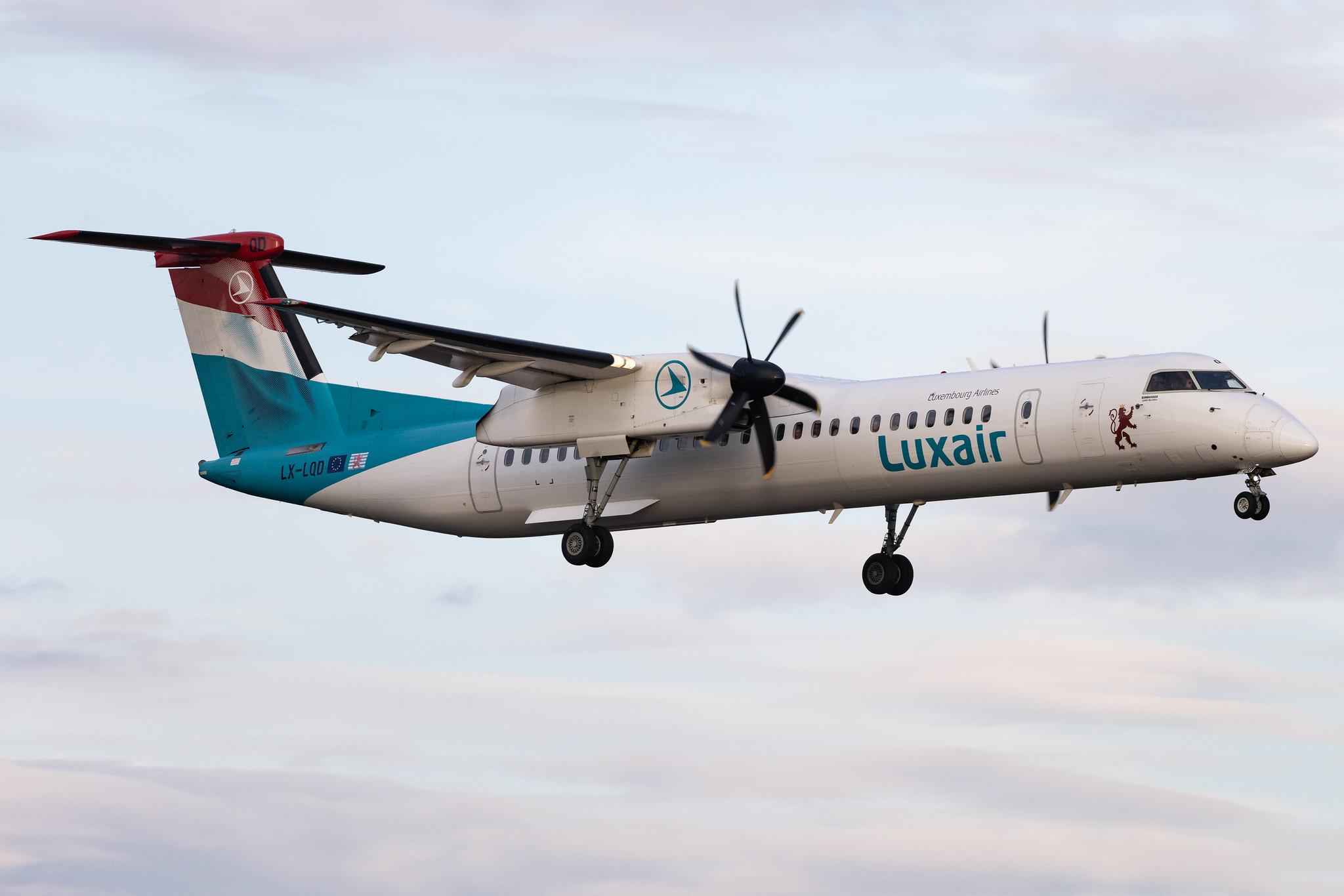 Luxembourg Findel Airport: Luxair (LG / LGL) | De Havilland Canada Dash 8-400 DH8D | LX-LQD | MSN 4525