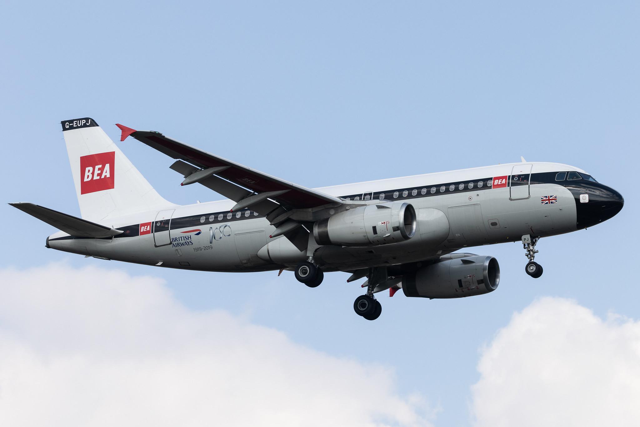 London Heathrow: British Airways (BA / BAW) | Livery: BEA Retro Livery | Airbus A319-131 A319 | G-EUPJ | MSN 1232