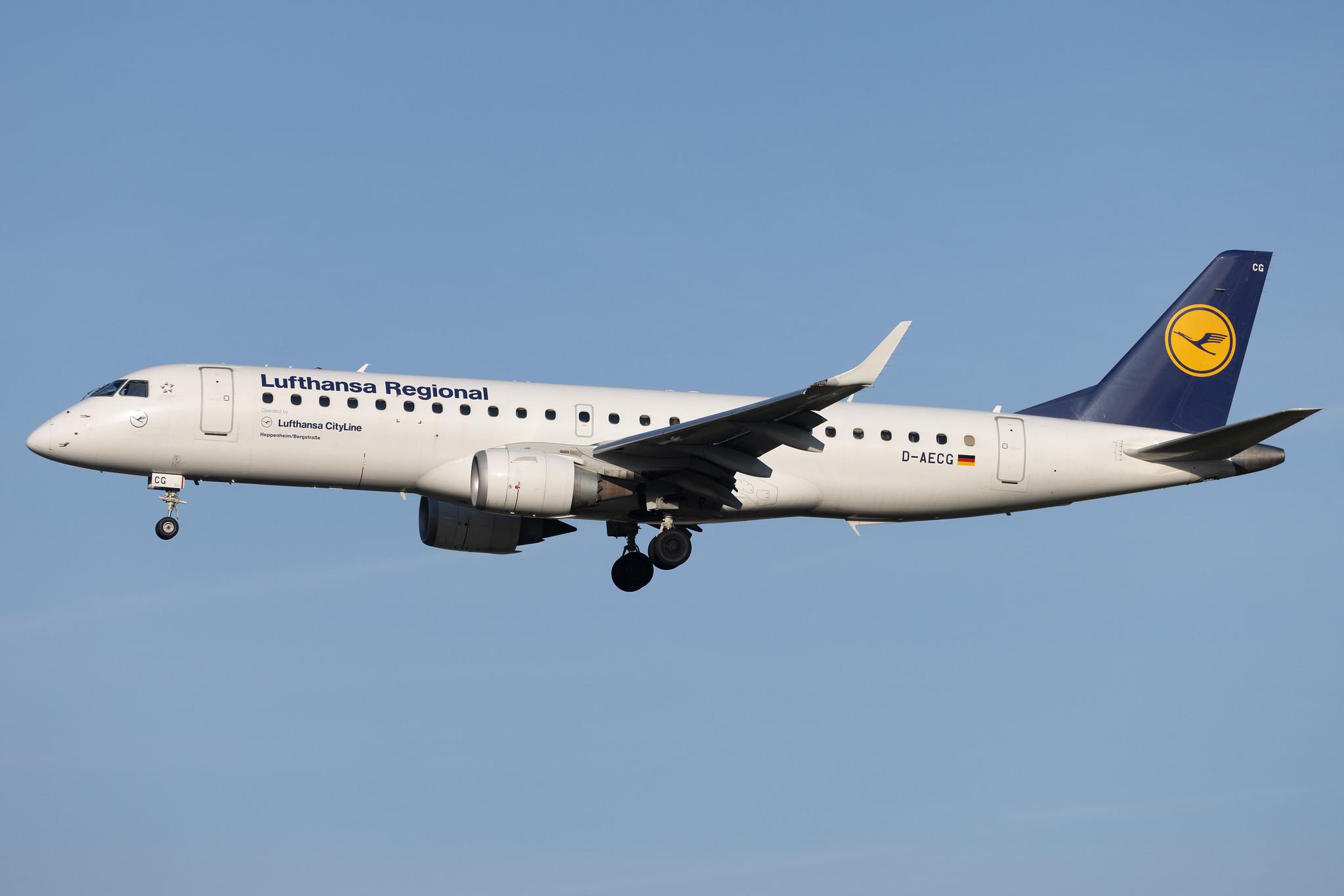 Frankfurt Airport: Lufthansa (LH / DLH) | Operator: Lufthansa CityLine | Embraer E190LR E190 | D-AECG | MSN 19000368