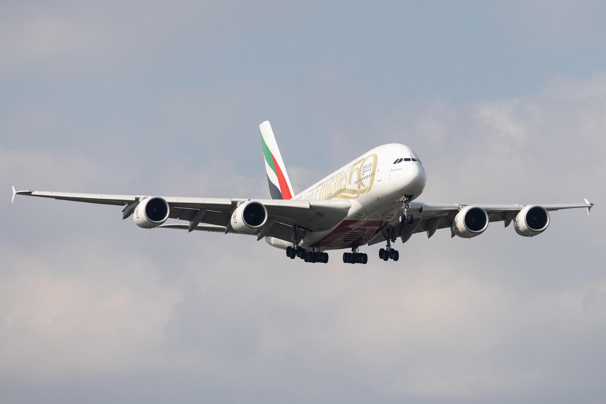 London Heathrow: Emirates (EK / UAE) |  Livery: Year of the Fiftieth Livery |  Airbus A380-842 A388 | A6-EUU | MSN 238