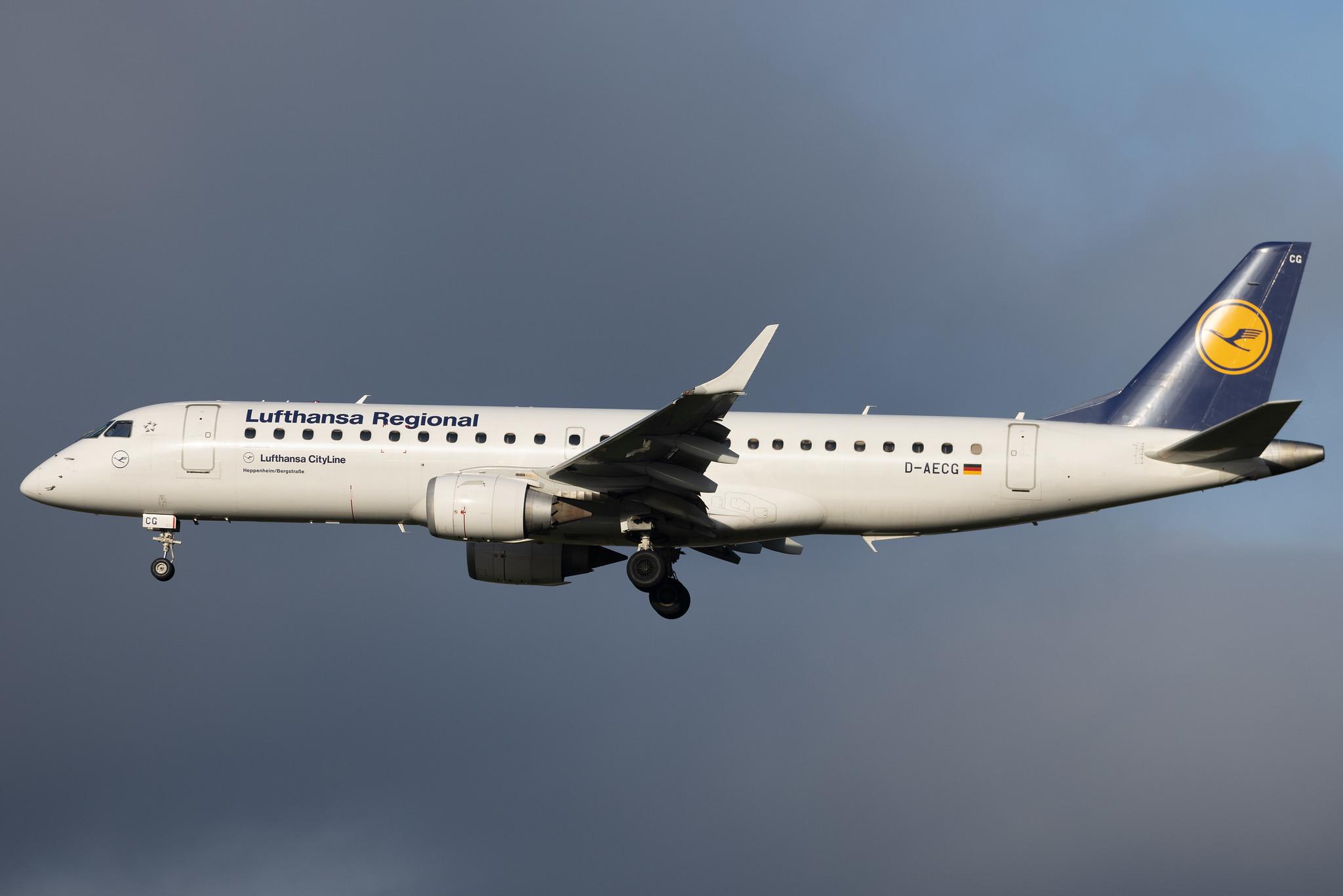 Frankfurt Airport: Lufthansa (LH / DLH) | Operator: Lufthansa CityLine | Embraer E190LR E190 | D-AECG | MSN 19000368