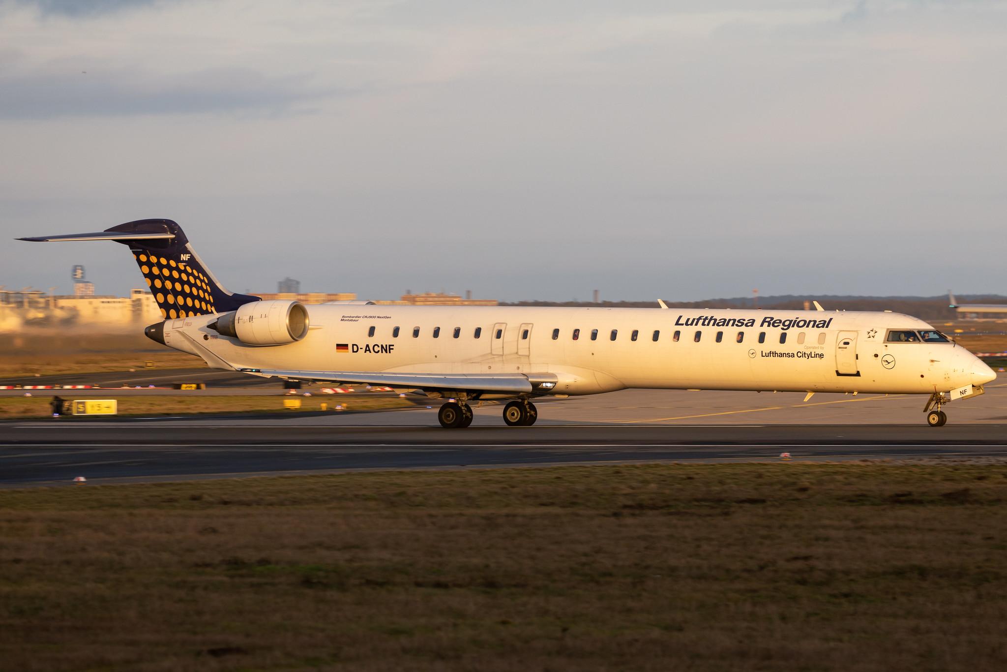 Frankfurt Airport: Lufthansa (LH / DLH) | Operator: Lufthansa CityLine | Mitsubishi CRJ-900LR CRJ9 | D-ACNF | MSN 15243