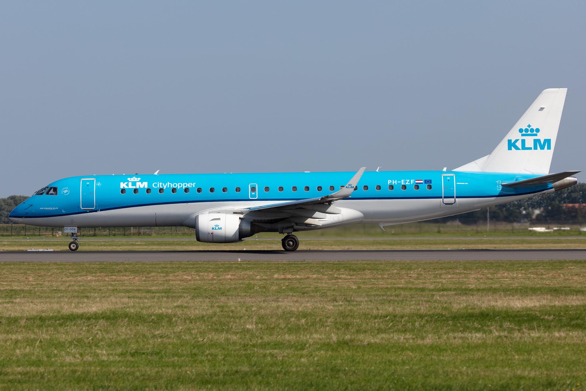 Amsterdam Schiphol: KLM (KL / KLM) | Operator: KLM Cityhopper |  Embraer E190STD E190 | PH-EZF | MSN 19000304