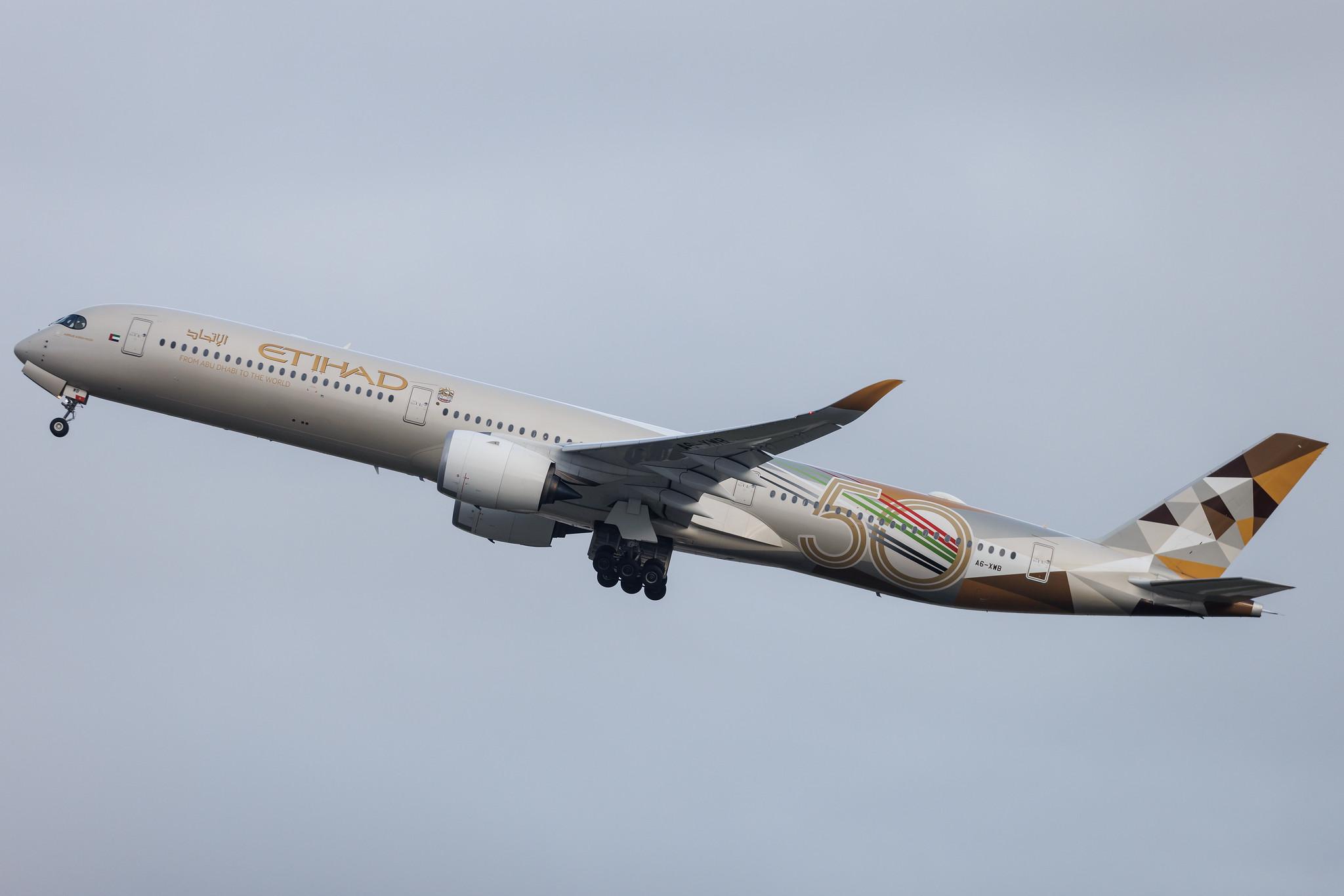 London Heathrow: Etihad Airways (EY / ETD) |  Livery: 50 Years Livery |  Airbus A350-1041 A35K | A6-XWB | MSN 290