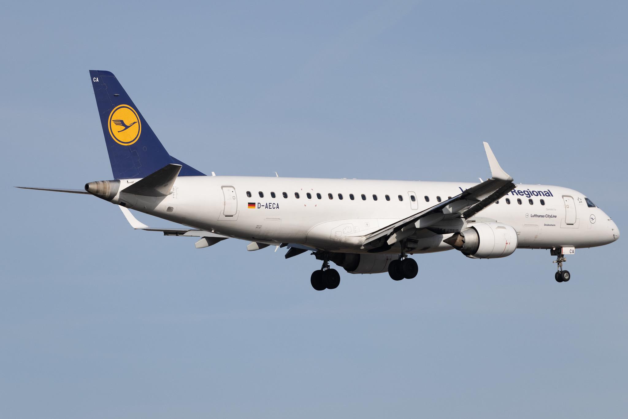 Frankfurt Airport: Lufthansa (LH / DLH) | Operator: Lufthansa CityLine | Embraer E190LR E190 | D-AECA | MSN 19000327