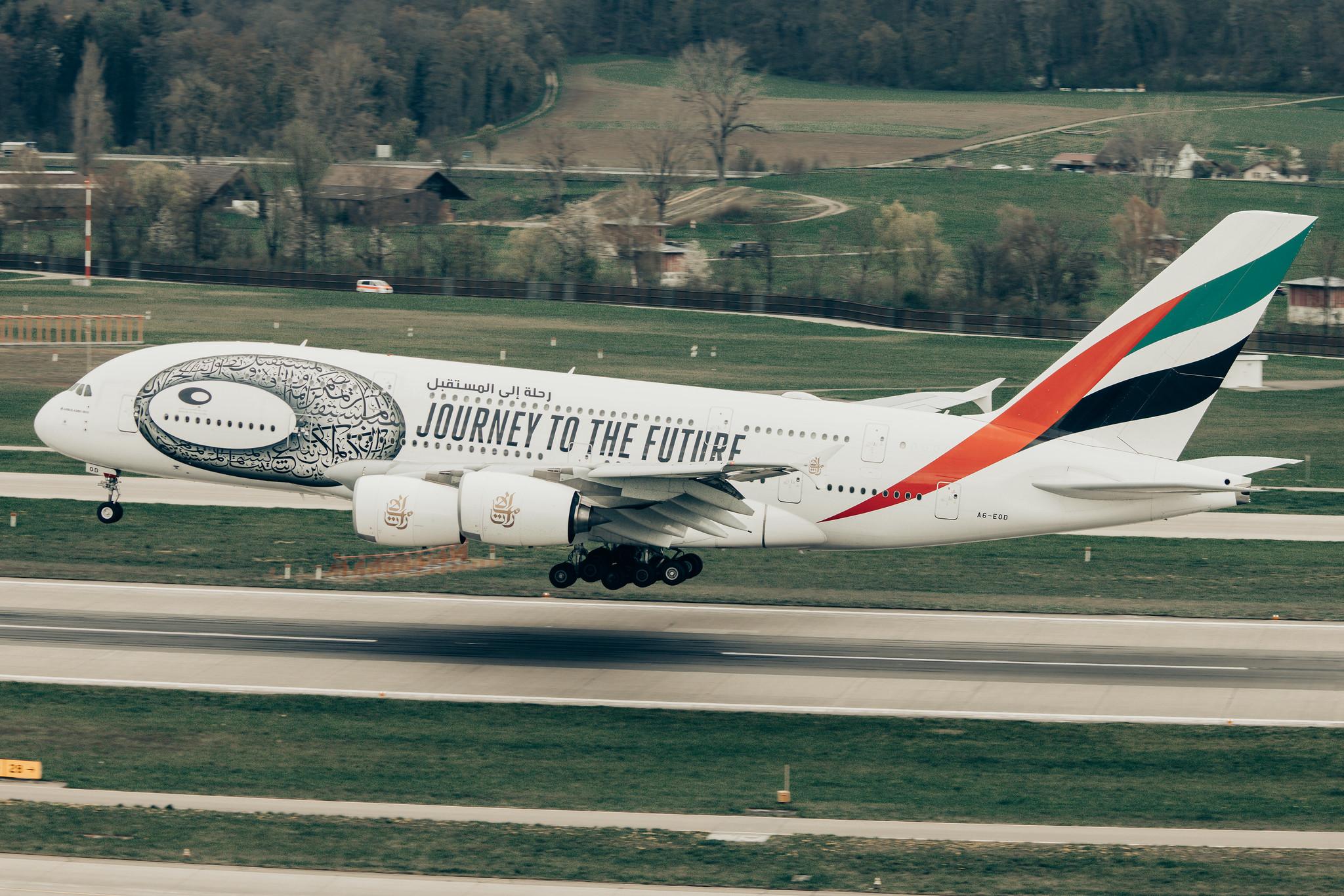 Flughafen Zürich: Emirates (EK / UAE) | Livery: Journey to the Future Livery | Airbus A380-861 A388 | A6-EOD | MSN 168