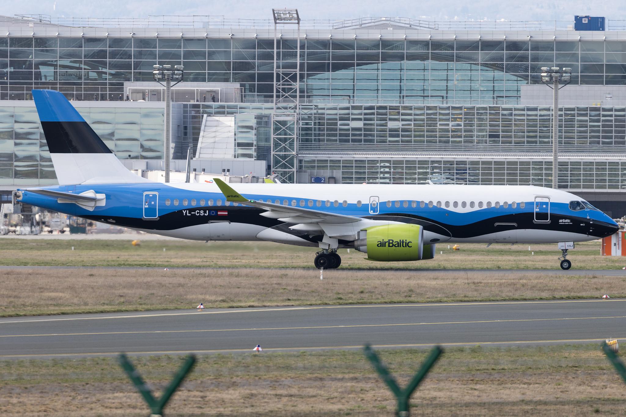 Frankfurt Airport: Air Baltic (BT / BTI) | Livery: Estonian Flag Livery | Airbus A220-300 BCS3 | YL-CSJ | MSN 55038