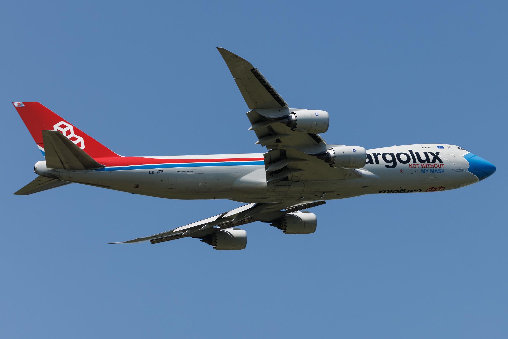 Luxembourg Findel Airport: Cargolux (CV / CLX) | Livery: Not without my mask Livery | Boeing 747-8R7F B748 | LX-VCF | MSN 35811