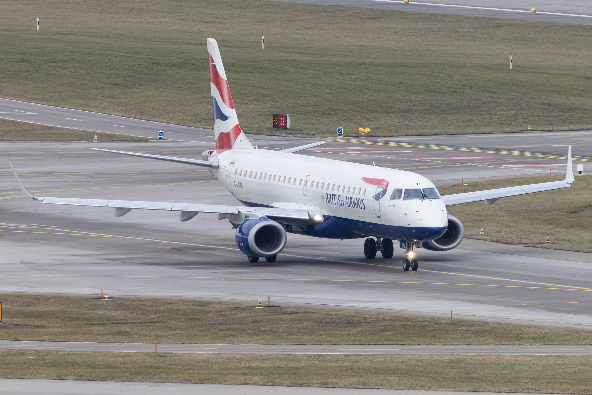 Flughafen Zürich: British Airways (BA / BAW) | Operator: BA CityFlyer |  Embraer E190SR E190 | G-LCYL | MSN 19000346