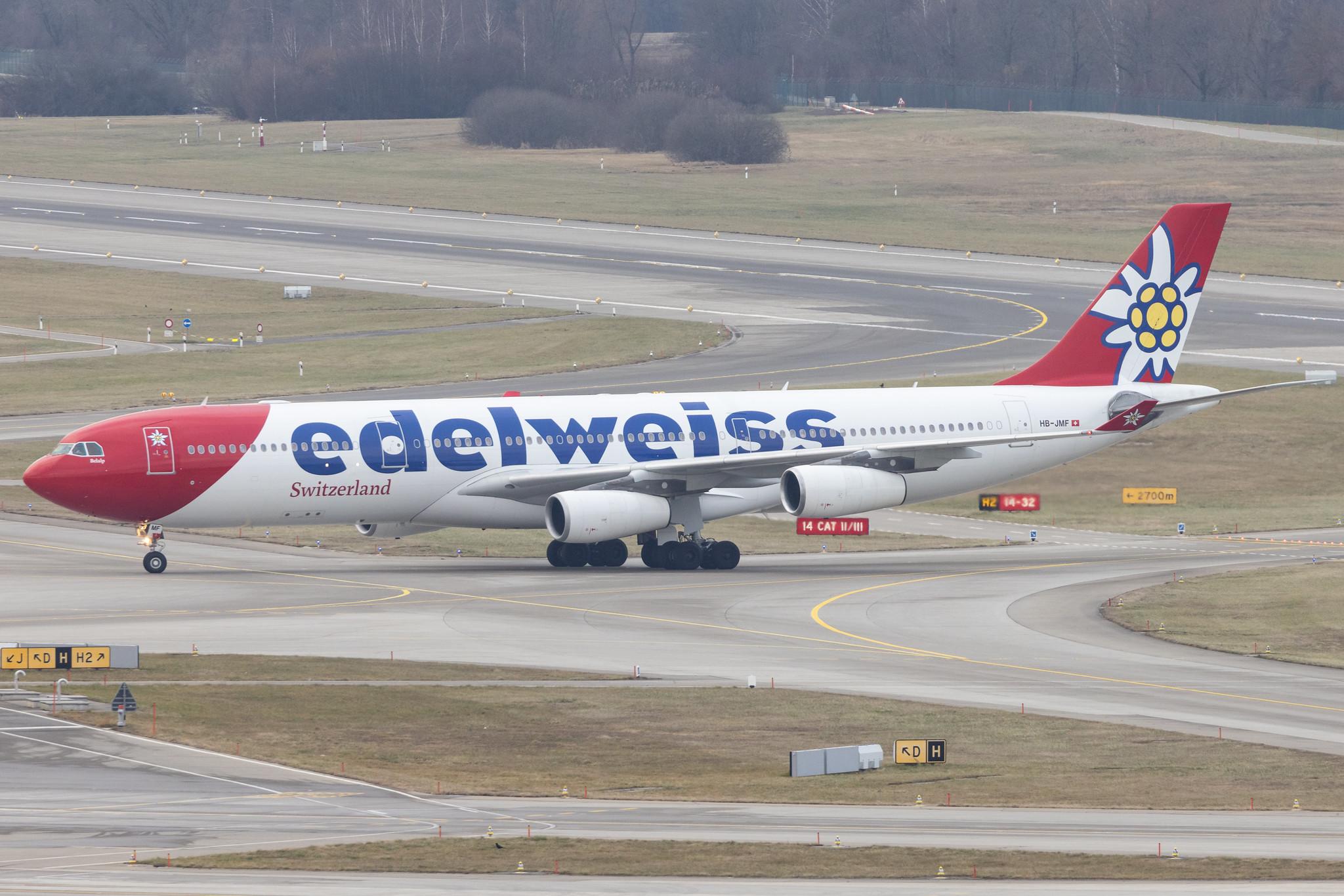 Flughafen Zürich: Edelweiss Air (WK / EDW) |  Airbus A340-313 A343 | HB-JMF | MSN 0561