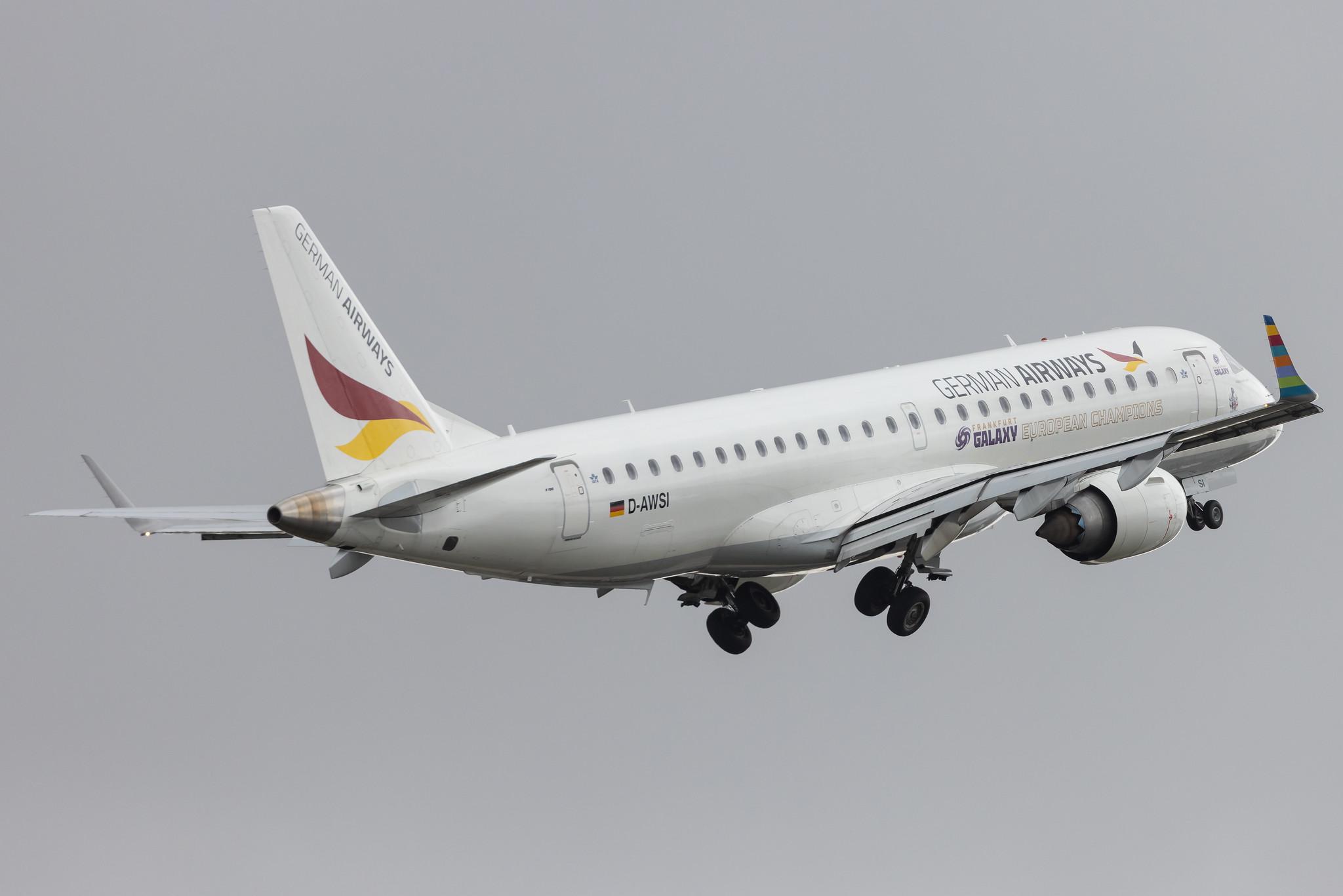 London City Airport: German Airways (ZQ / GER) | Embraer E190LR E190 | D-AWSI | MSN 19000074