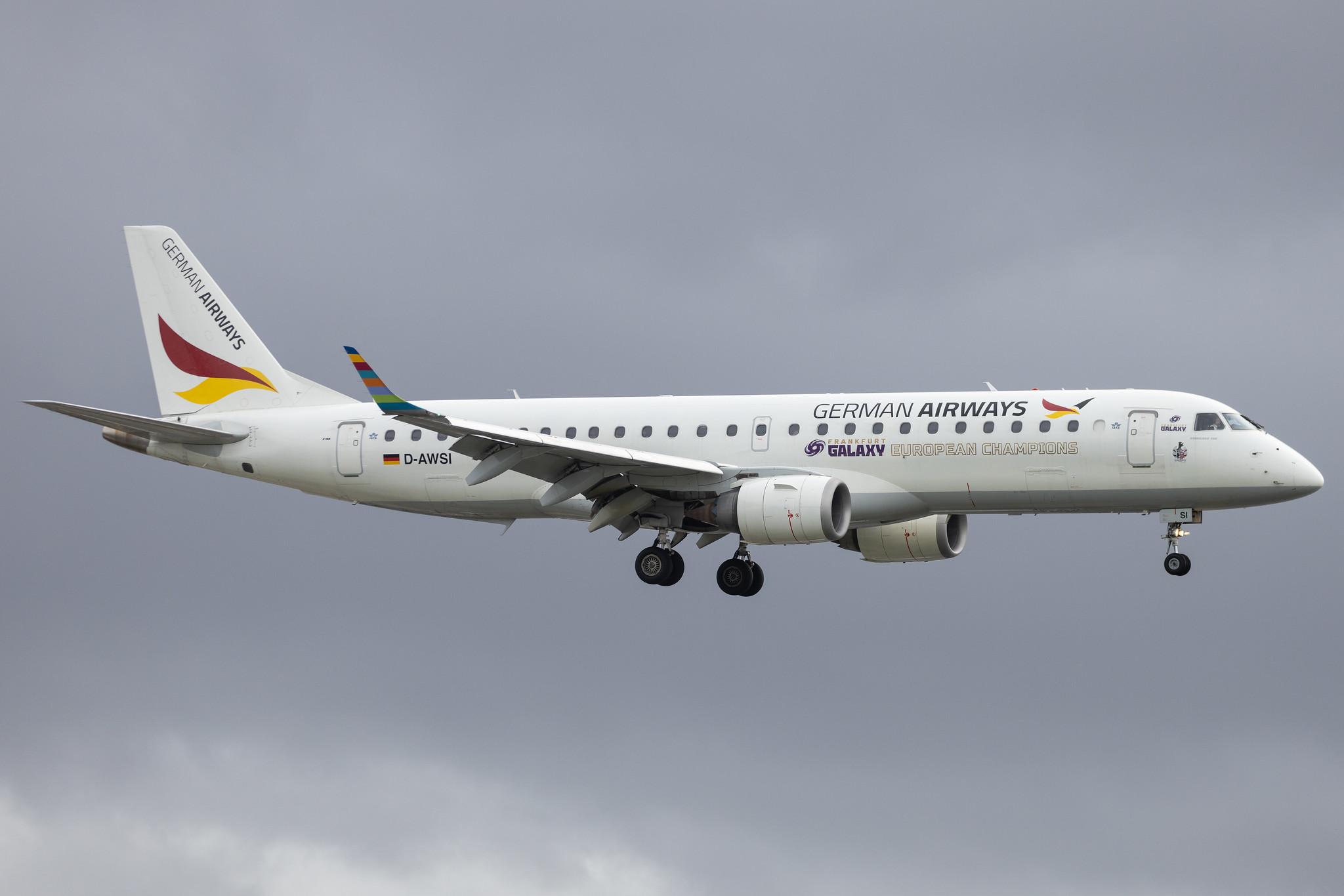 London City Airport: German Airways (ZQ / GER) | Embraer E190LR E190 | D-AWSI | MSN 19000074