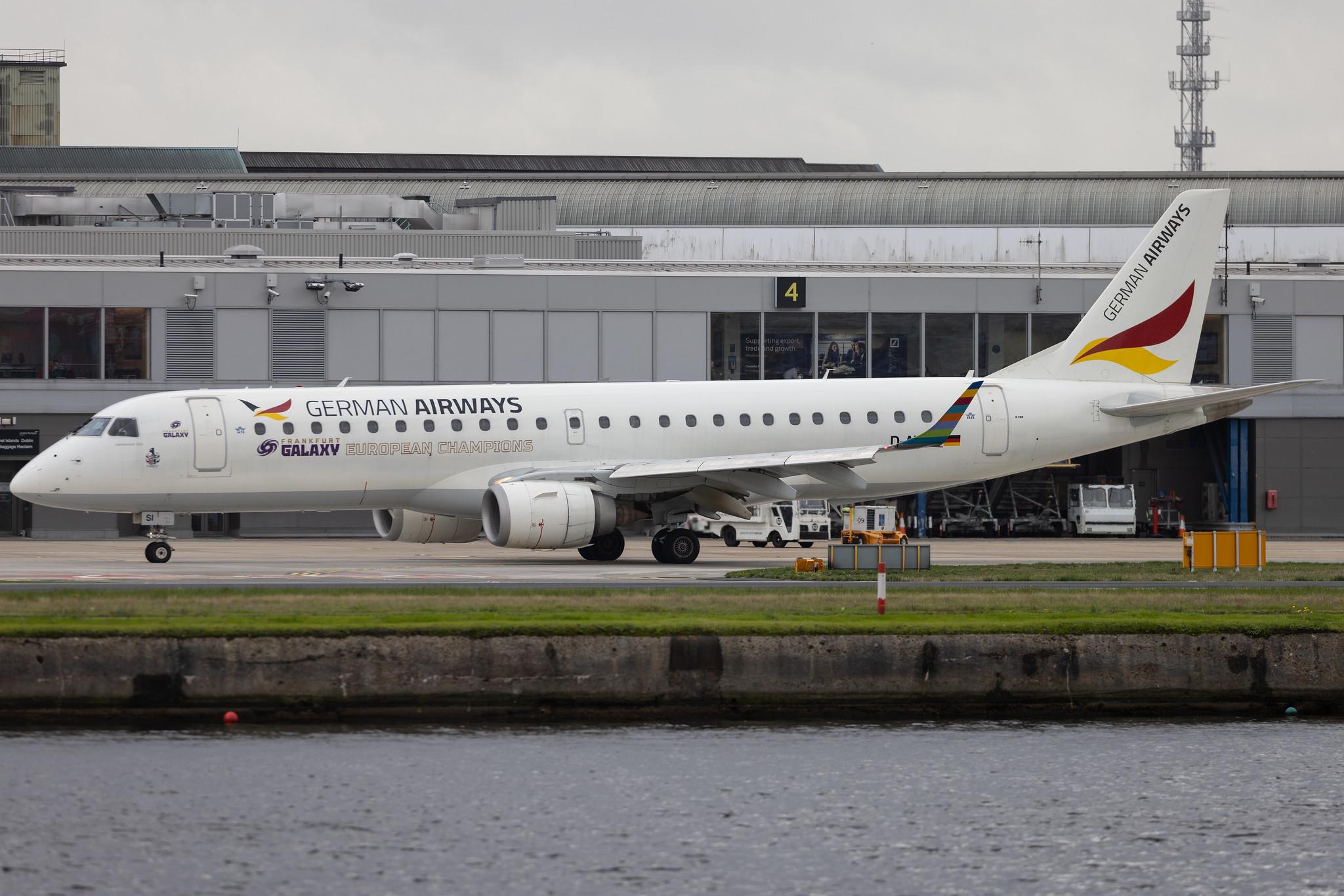 London City Airport: German Airways (ZQ / GER) | Embraer E190LR E190 | D-AWSI | MSN 19000074