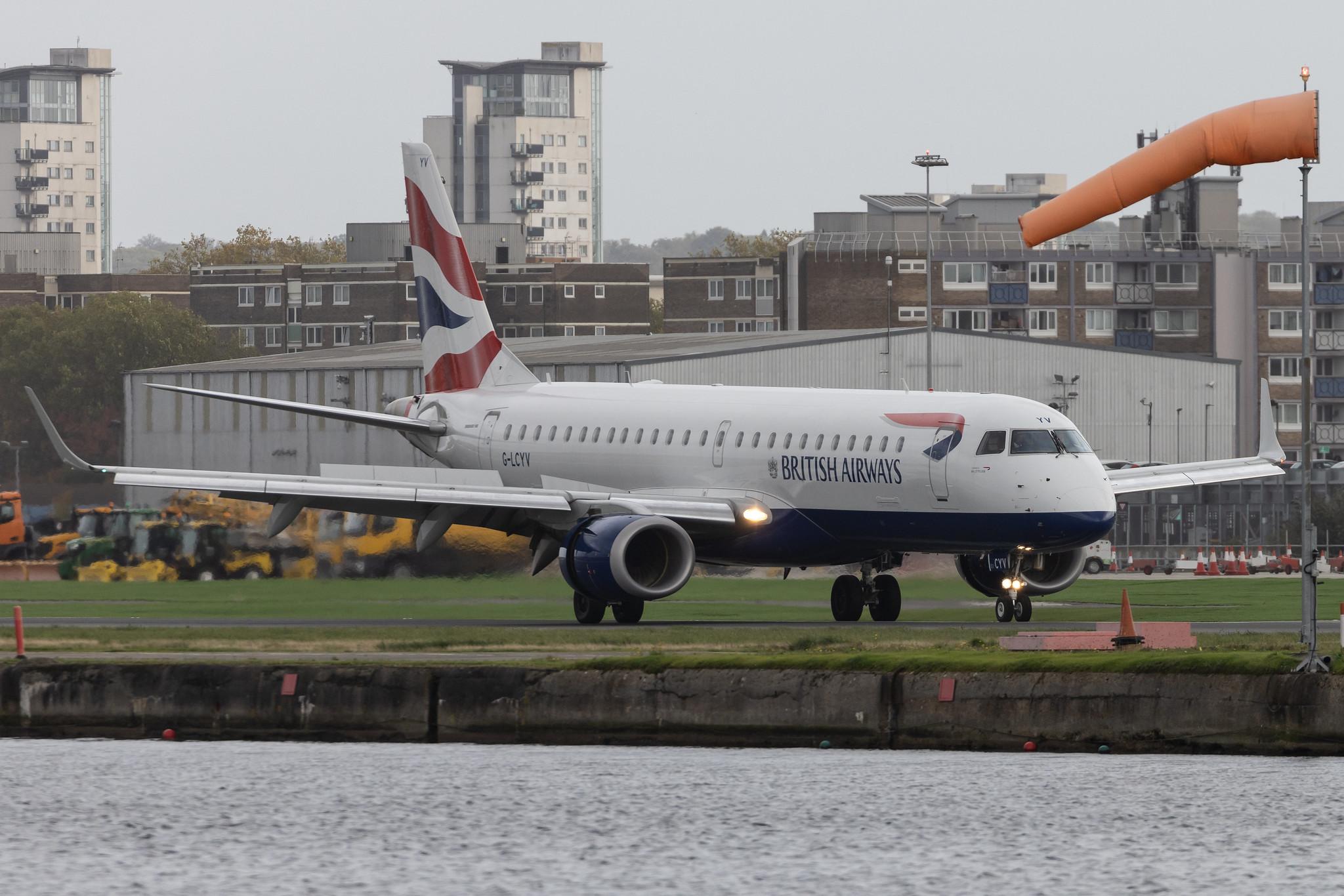London City Airport: British Airways (BA / BAW) | Operator: BA CityFlyer | Embraer E190SR E190 | G-LCYV | MSN 19000255
