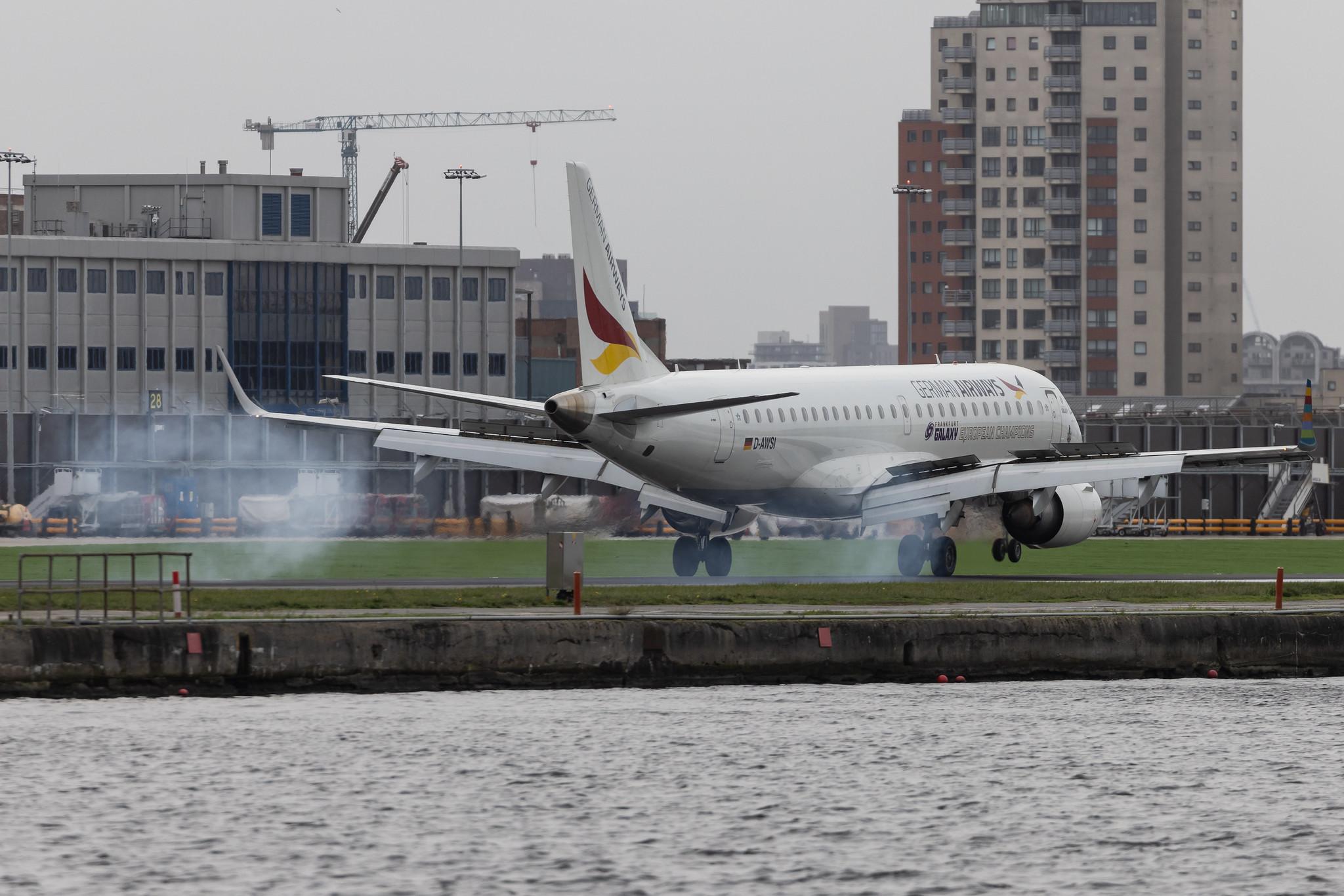London City Airport: German Airways (ZQ / GER) | Embraer E190LR E190 | D-AWSI | MSN 19000074