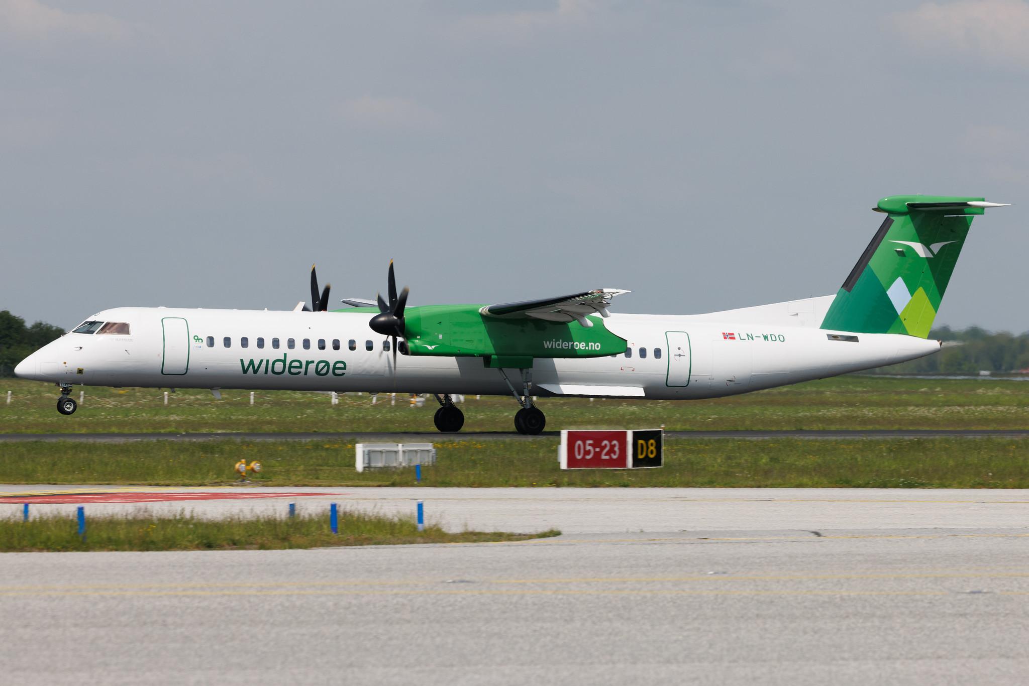 Hamburg Airport: Wideroe (WF / WIF) | De Havilland Canada Dash 8-400 DH8D | LN-WDO | MSN 4314