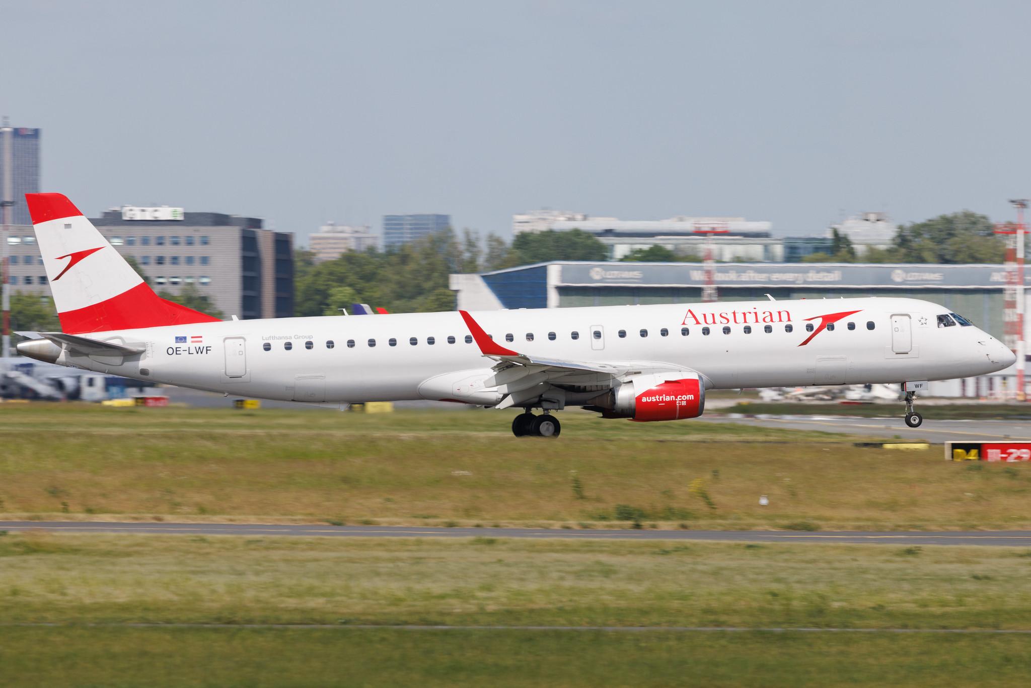 Warsaw Chopin Airport: Austrian Airlines (OS / AUA) | Embraer E195LR E195 | OE-LWF | MSN 19000447