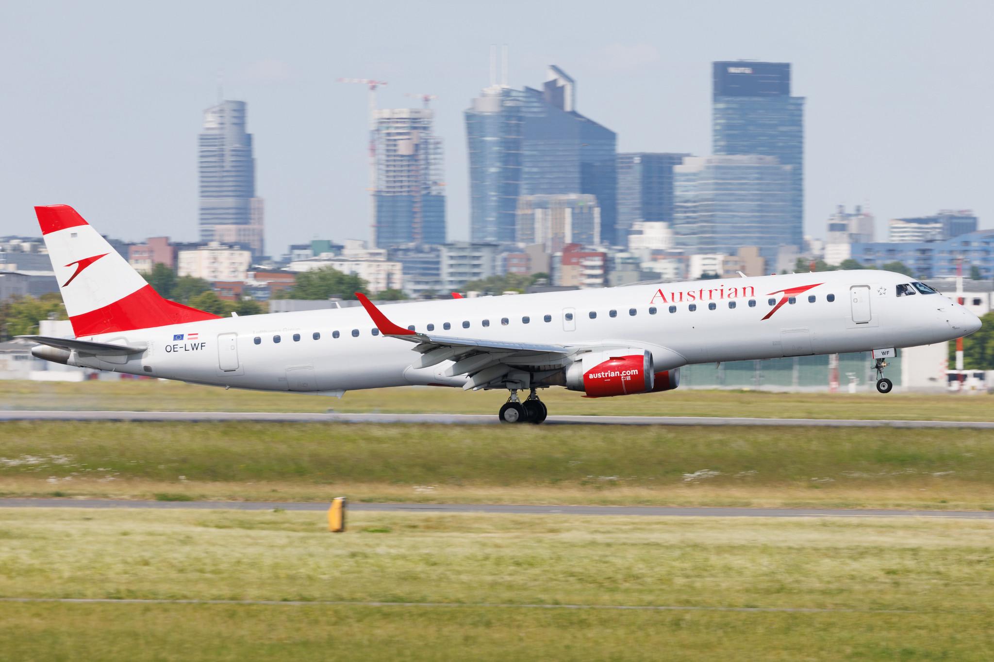 Warsaw Chopin Airport: Austrian Airlines (OS / AUA) | Embraer E195LR E195 | OE-LWF | MSN 19000447