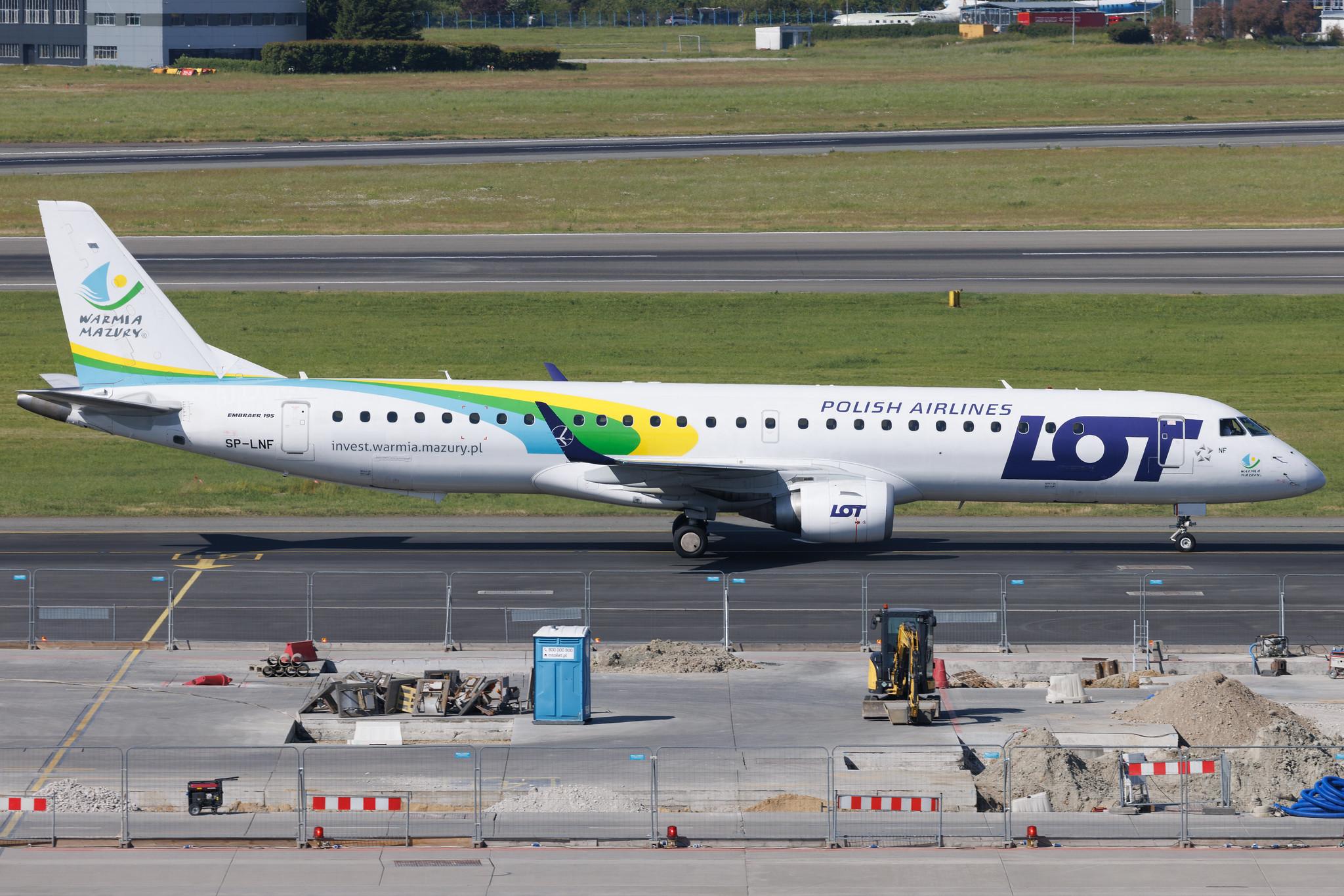 Warsaw Chopin Airport: LOT (LO / LOT) | Livery: Warmia Mazury Livery | Embraer E195LR E195 | SP-LNF | MSN 19000596