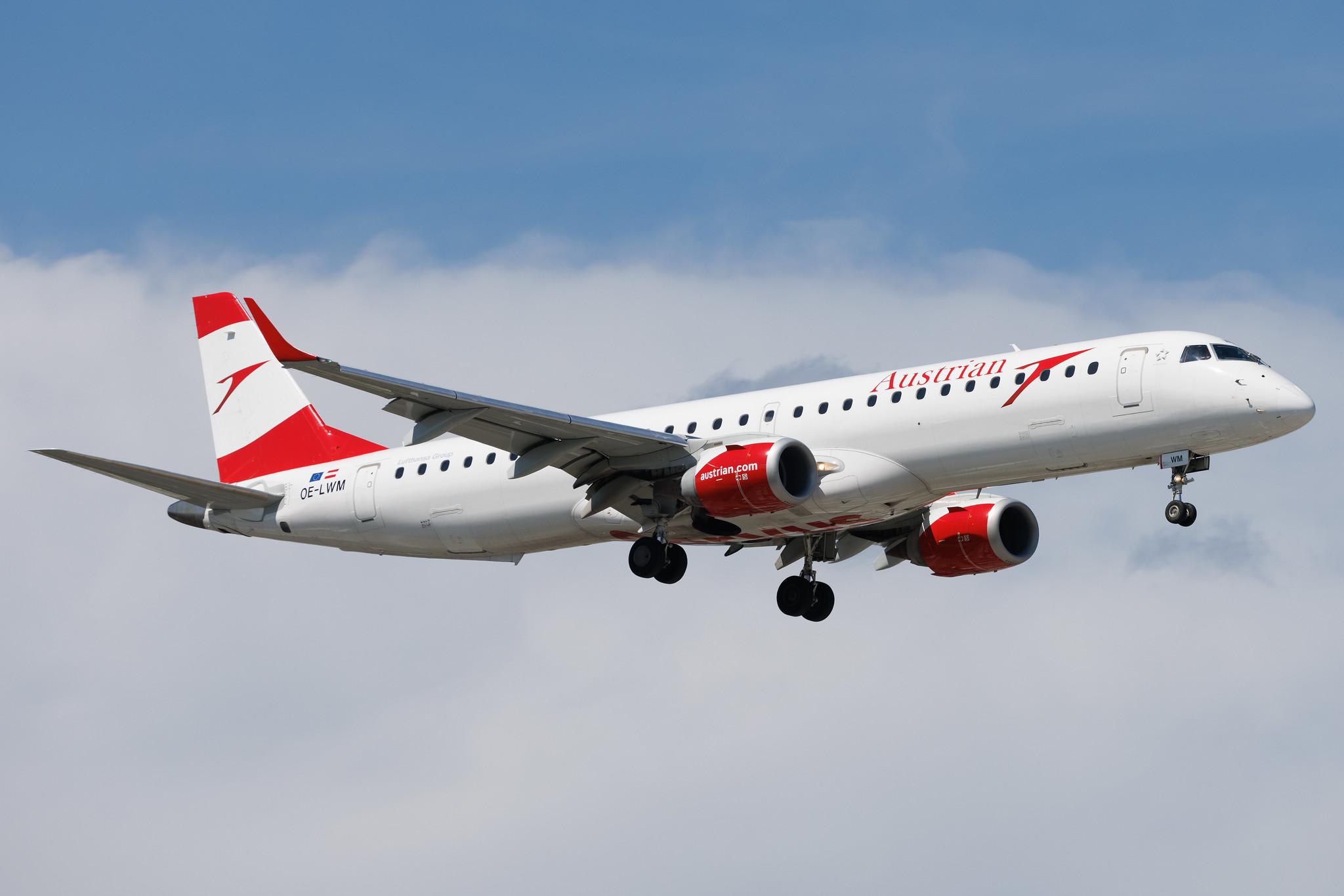 Warsaw Chopin Airport: Austrian Airlines (OS / AUA) | Embraer E195LR E195 | OE-LWM | MSN 19000542