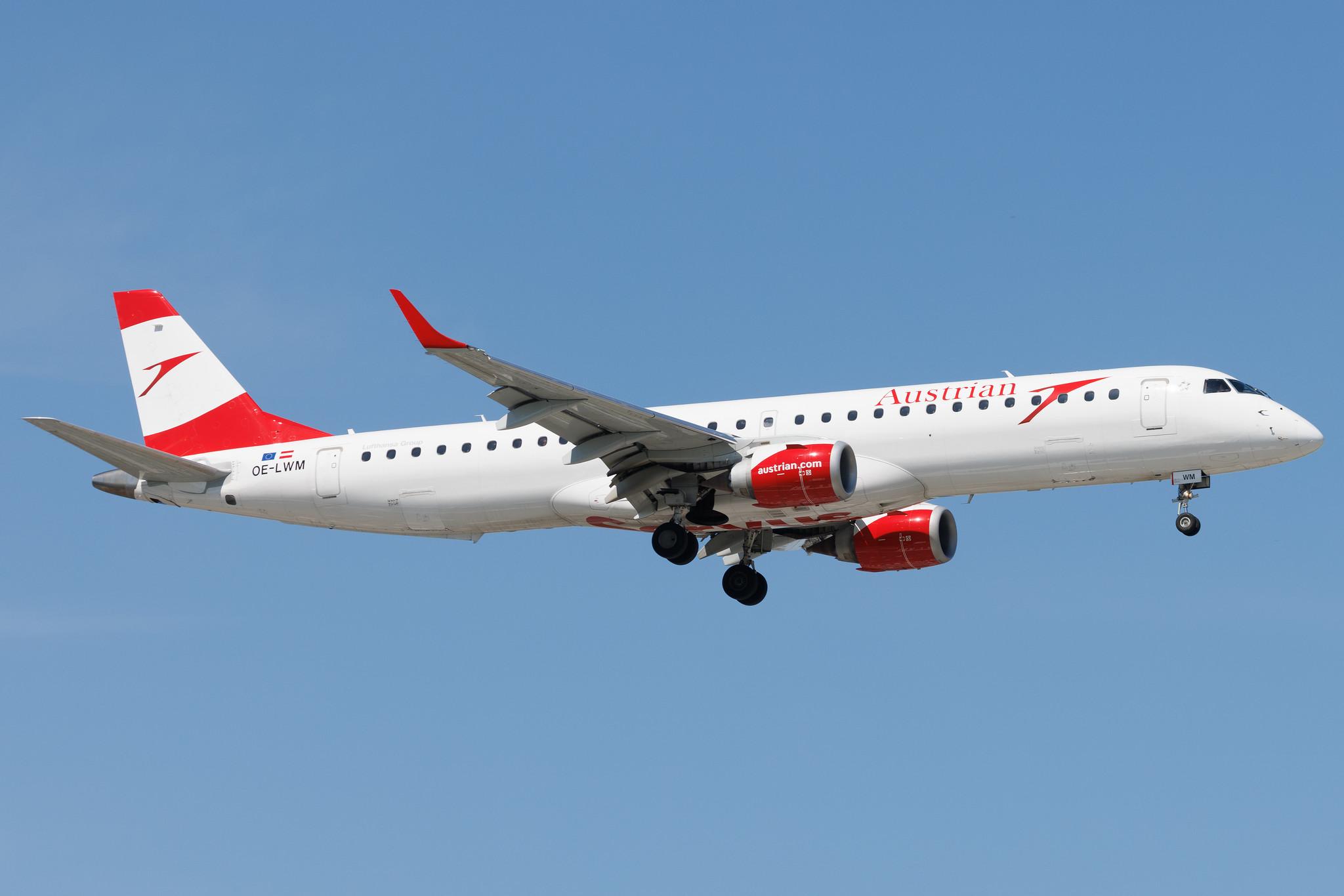 Warsaw Chopin Airport: Austrian Airlines (OS / AUA) | Embraer E195LR E195 | OE-LWM | MSN 19000542
