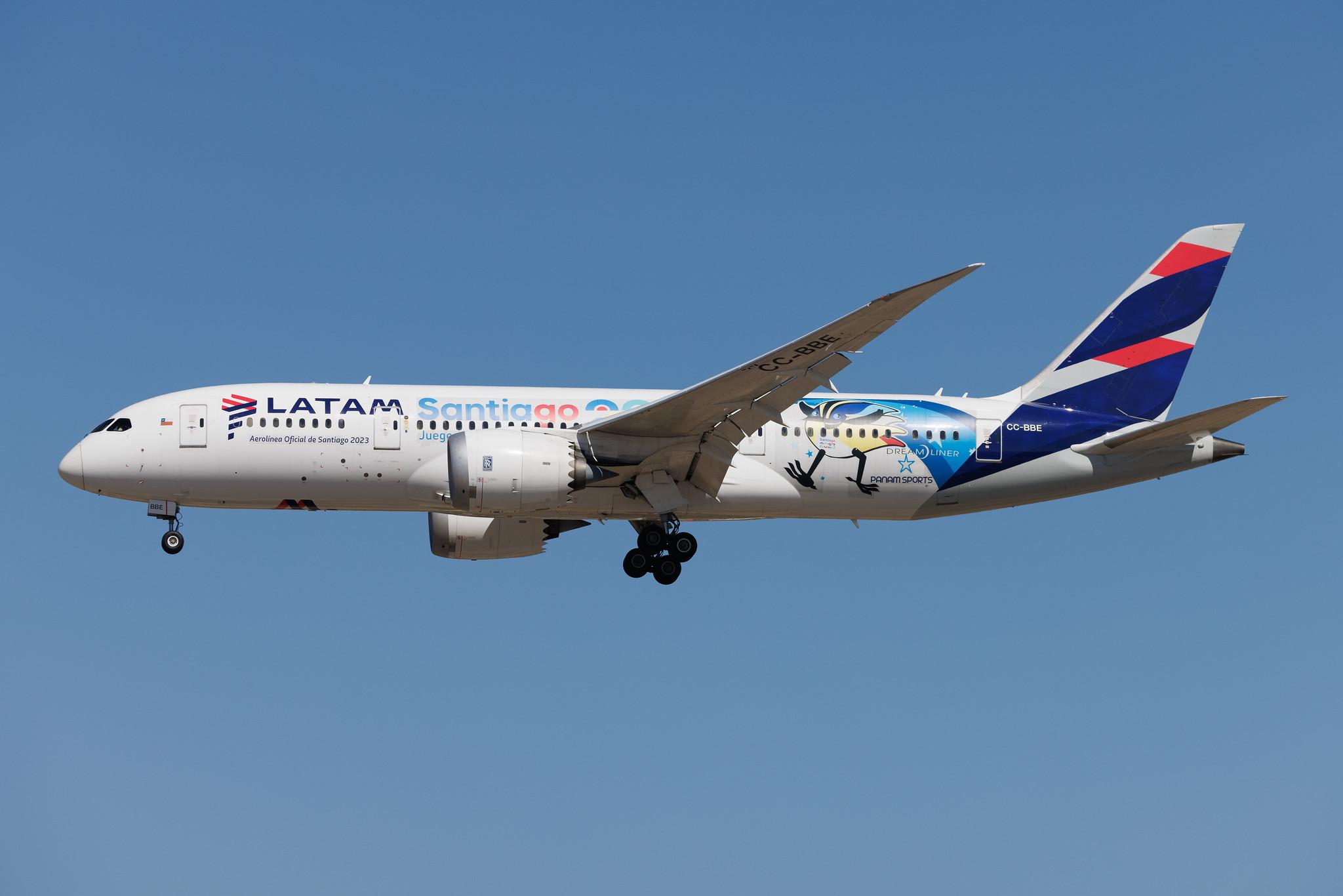 Madrid Barajas Airport: LATAM Airlines (LA / LAN) | Livery: Juegos Santiago 2023 Livery | Boeing 787-8 Dreamliner B788 | CC-BBE | MSN 38473