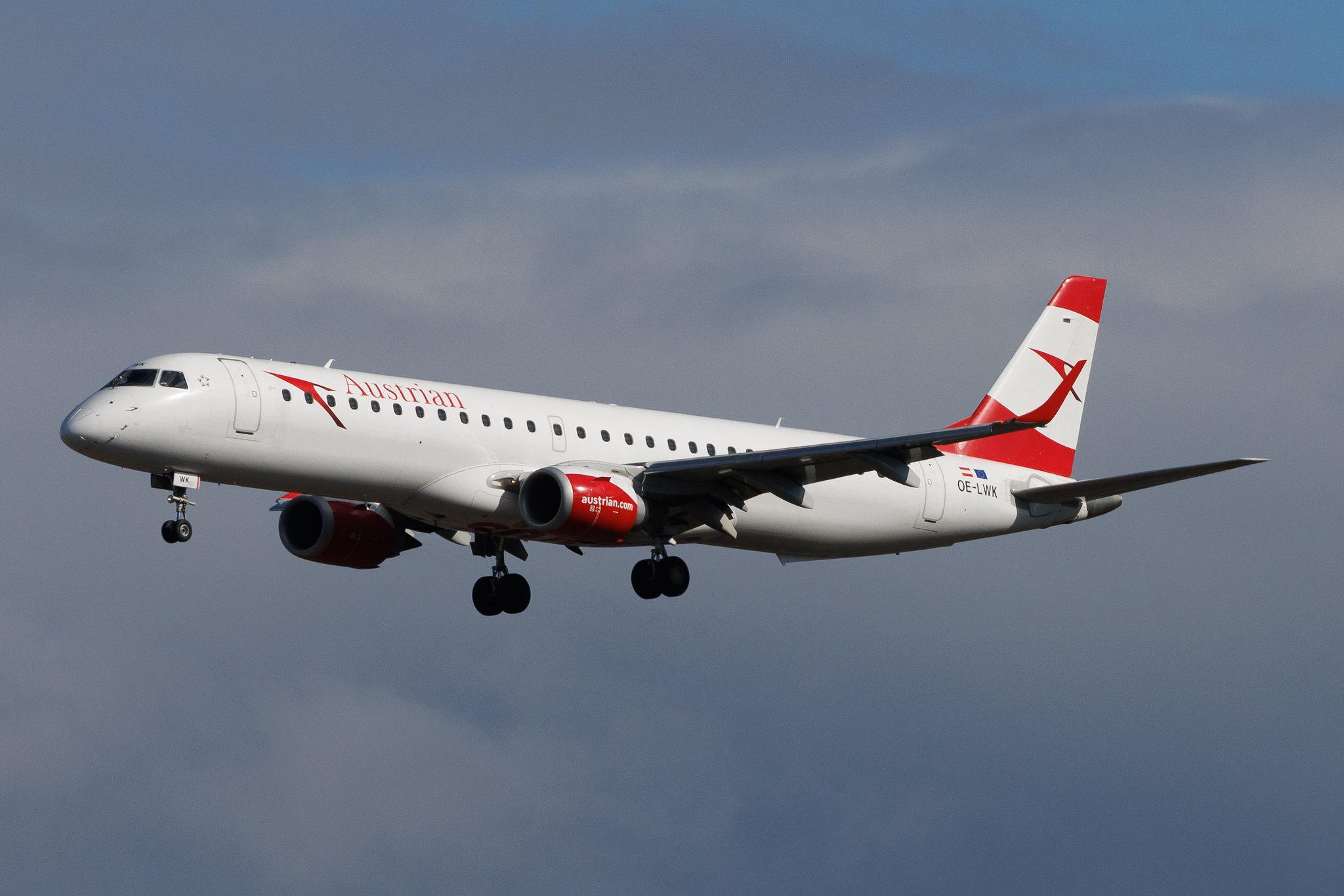 Vienna International Airport: Austrian Airlines (OS / AUA) | Embraer E195LR E195 | OE-LWK | MSN 19000523