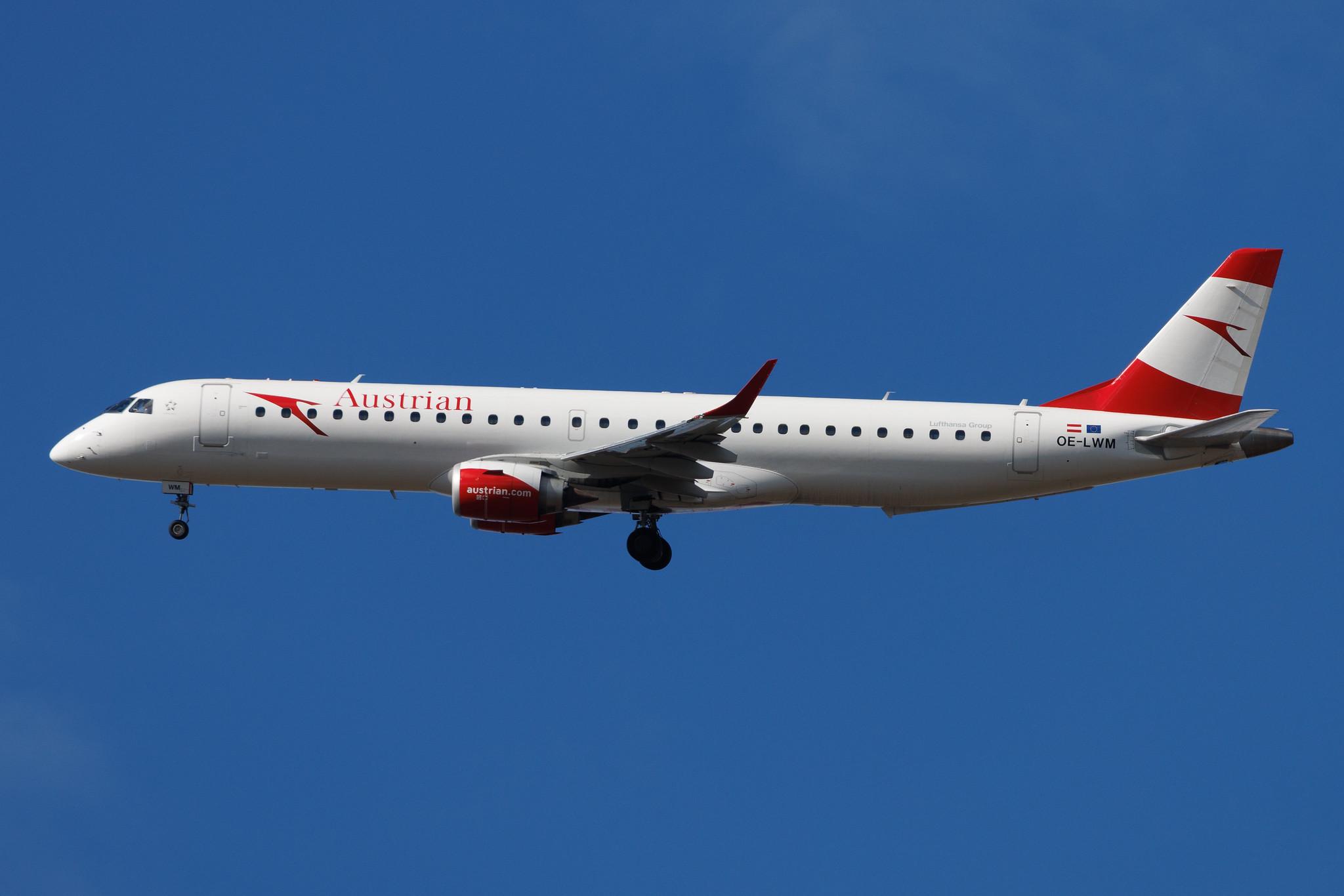 Vienna International Airport: Austrian Airlines (OS / AUA) | Embraer E195LR E195 | OE-LWM | MSN 19000542