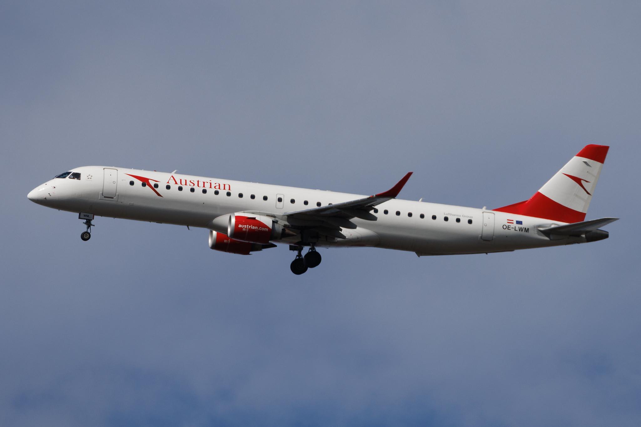 Vienna International Airport: Austrian Airlines (OS / AUA) | Embraer E195LR E195 | OE-LWM | MSN 19000542