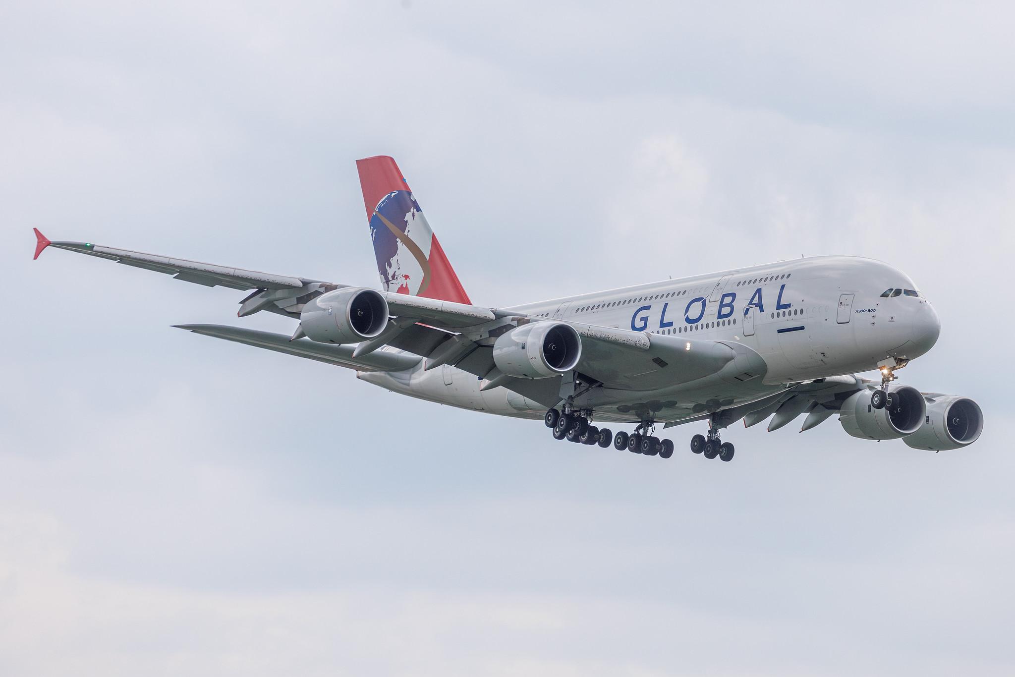 Flughafen Berlin Brandenburg: Global Airlines  | Operator: Hi Fly Malta | Airbus A380-841 A388 | 9H-GLOBL | MSN 120