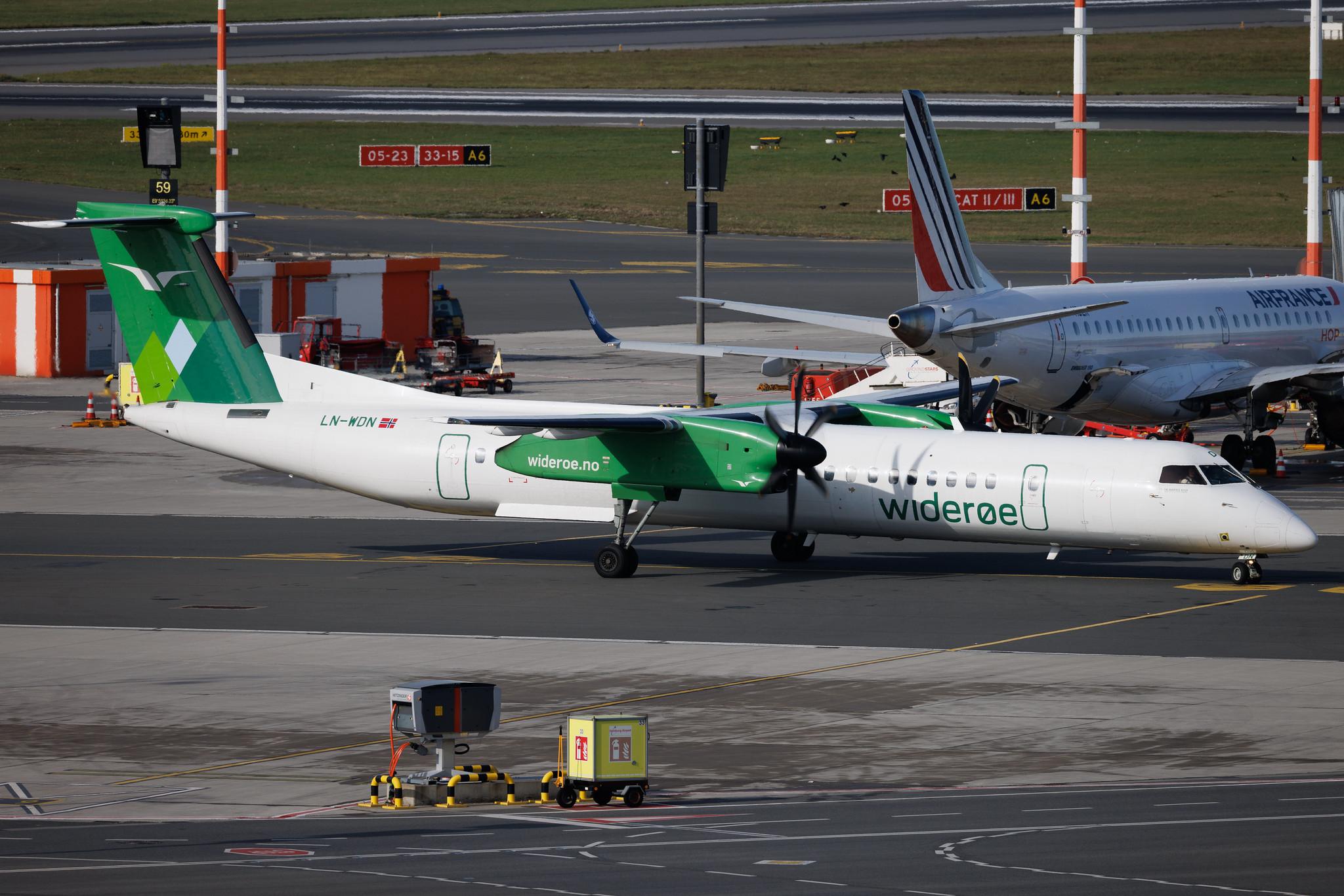 Hamburg Airport: Wideroe (WF / WIF) | De Havilland Canada Dash 8-400 DH8D | LN-WDN | MSN 4309