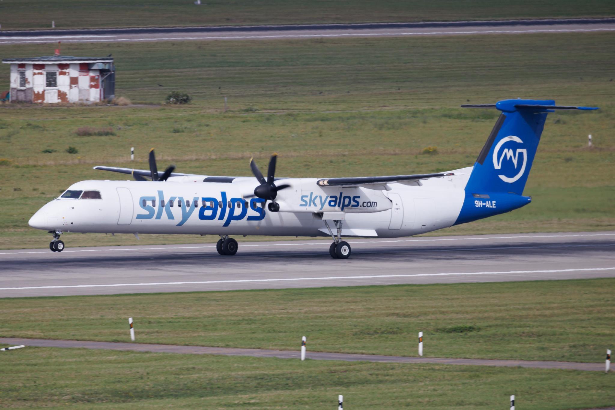 Düsseldorf Airport: SkyAlps (BQ / SWU) | De Havilland Canada Dash 8-400 DH8D | 9H-ALE | MSN 4326